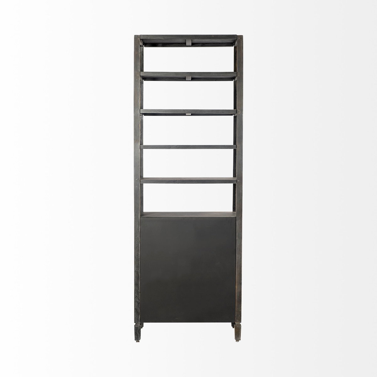 Sunnyvale 32L x 18W x 90H Dark Brown Solid Wood and Mirrored Glass Four Shelf Shelving Unit, Shelving & Bookcase by Mercana, 32" length x 18" width x 90" height View 5