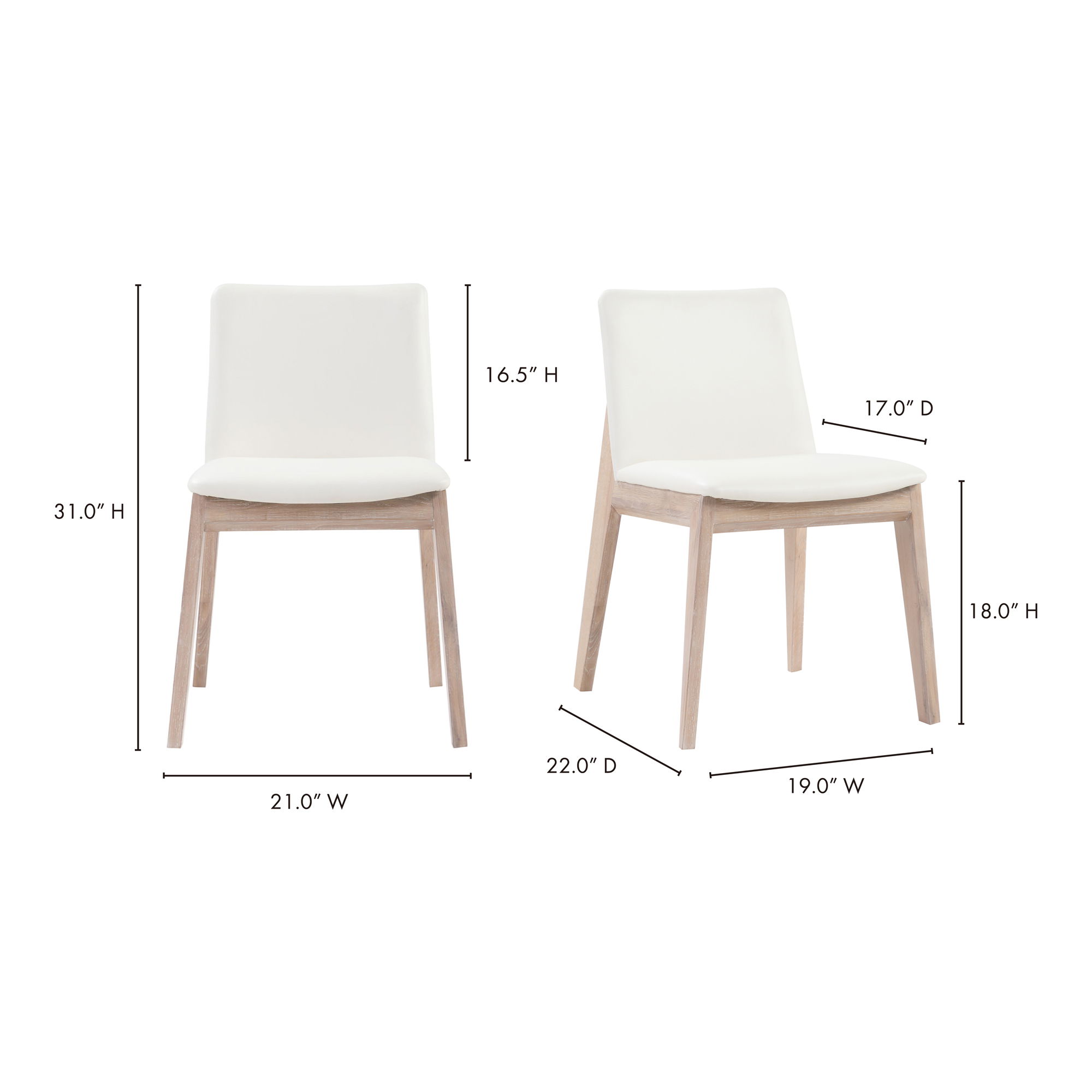 Deco Oak Dining Chair Cream White Pvc - Set Of Two, by Moe's Home, 21.25" width x 31.1" height x 21.25" depth View 12