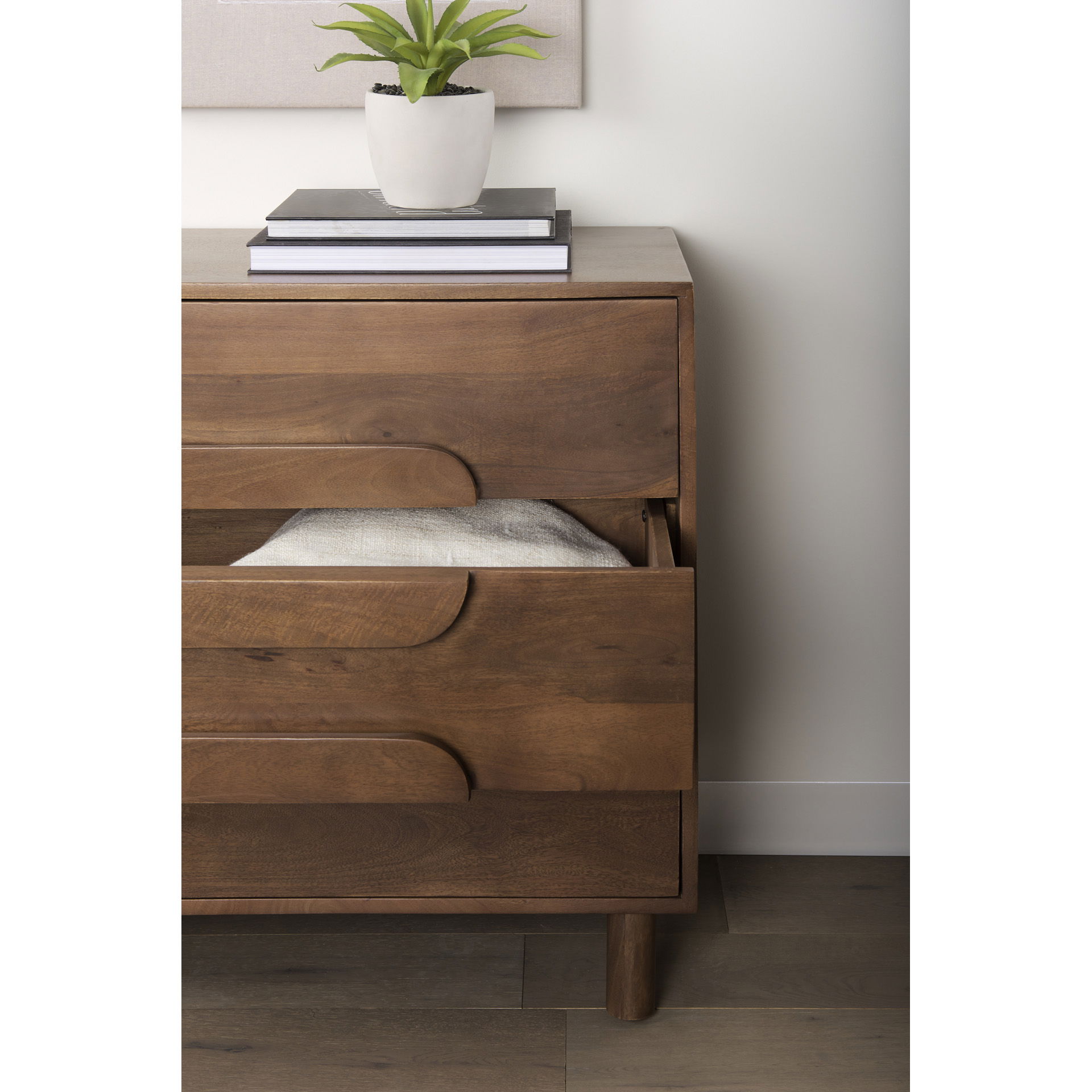 Astrid  36L x 17W x 30.3H Medium Brown Solid Wood 3 Drawer Cabinet, Cabinets & Chest by Mercana, 36" length x 17" width x 30.25" height View 2