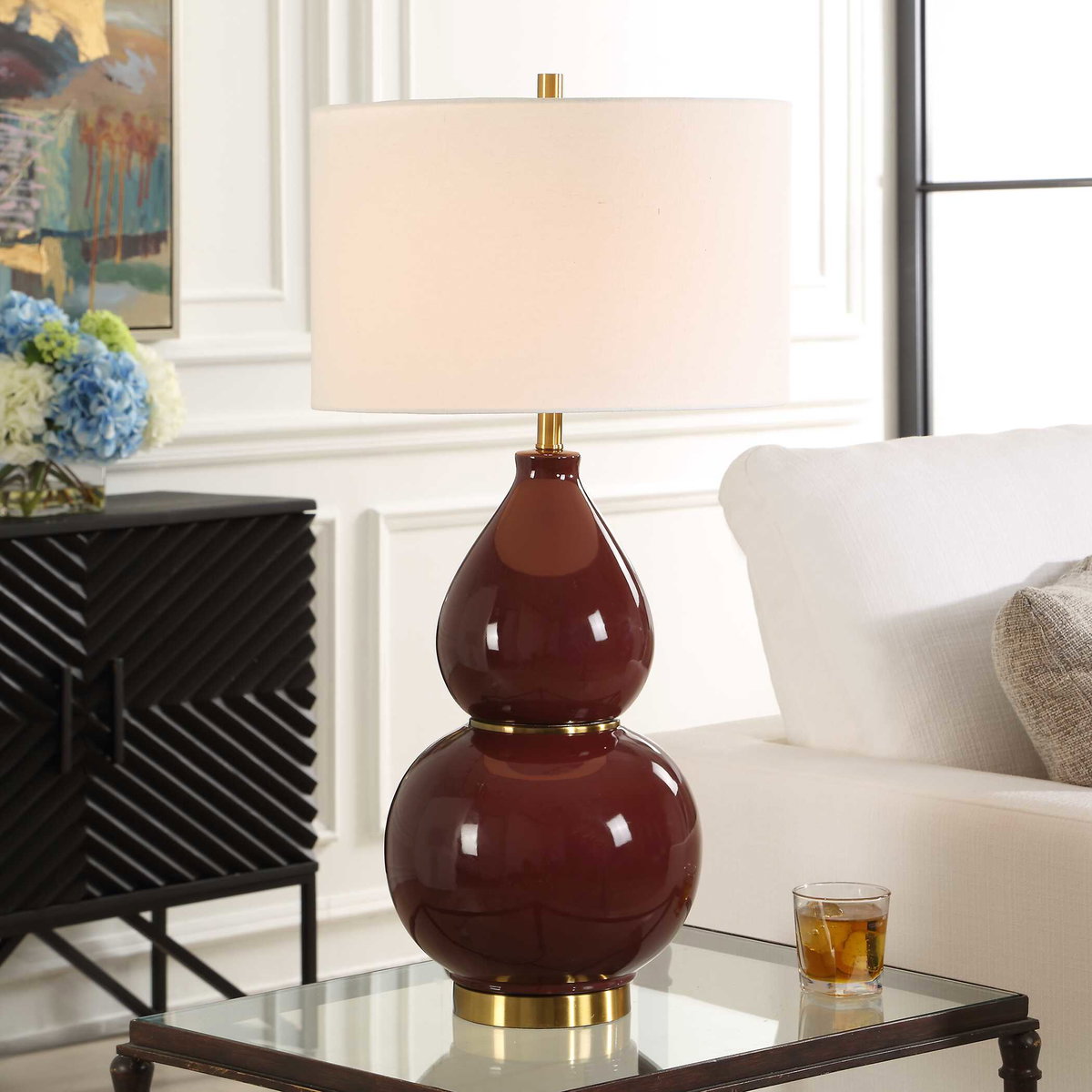 Gourd Burgundy Table Lamp, by Uttermost, 16" width x 30.5" height x 16" depth View 2