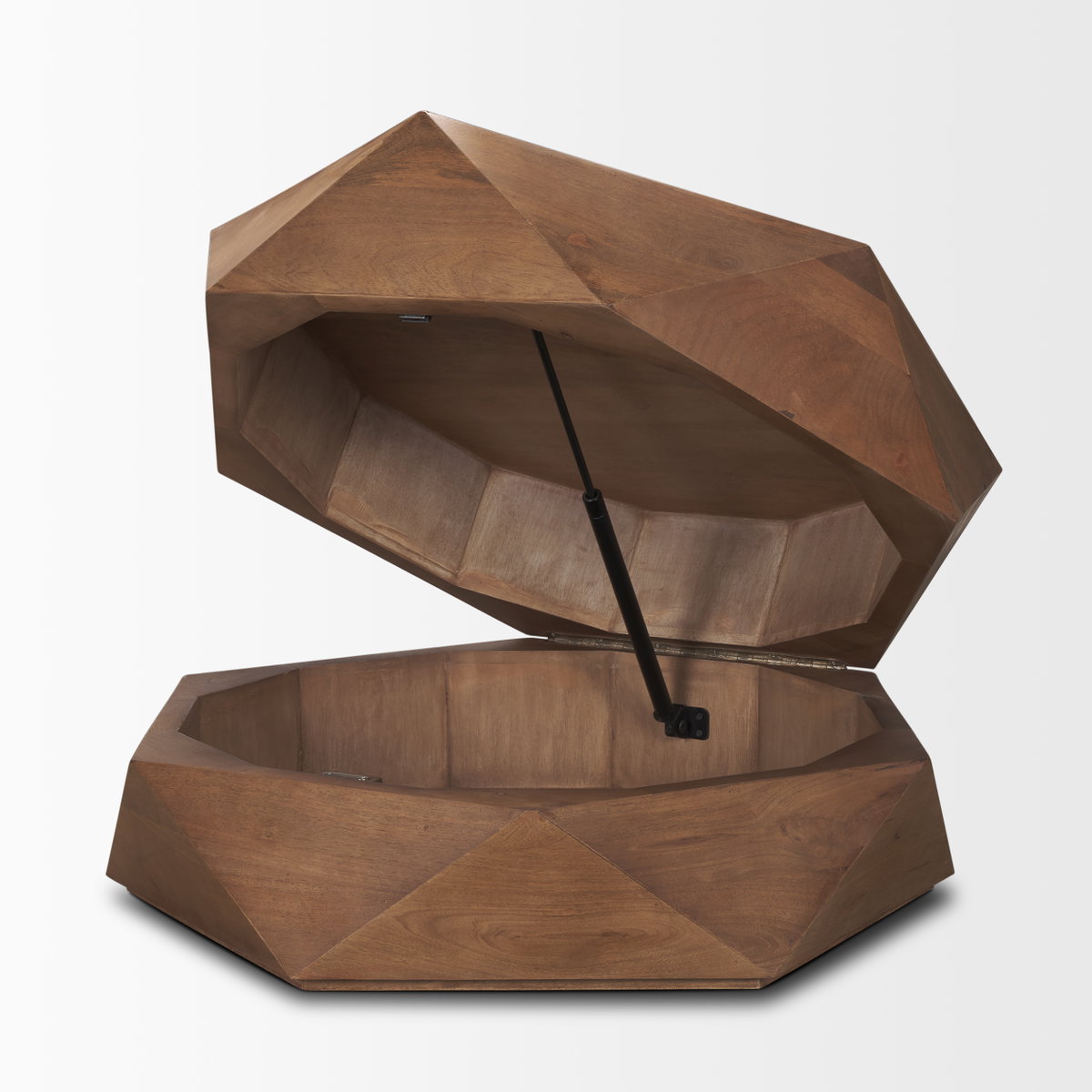 Arreto 36' Hexagonal Hinged Solid Wood Top and Base Coffee Table, by Mercana, 36" length x 36" width x 15" height View 8