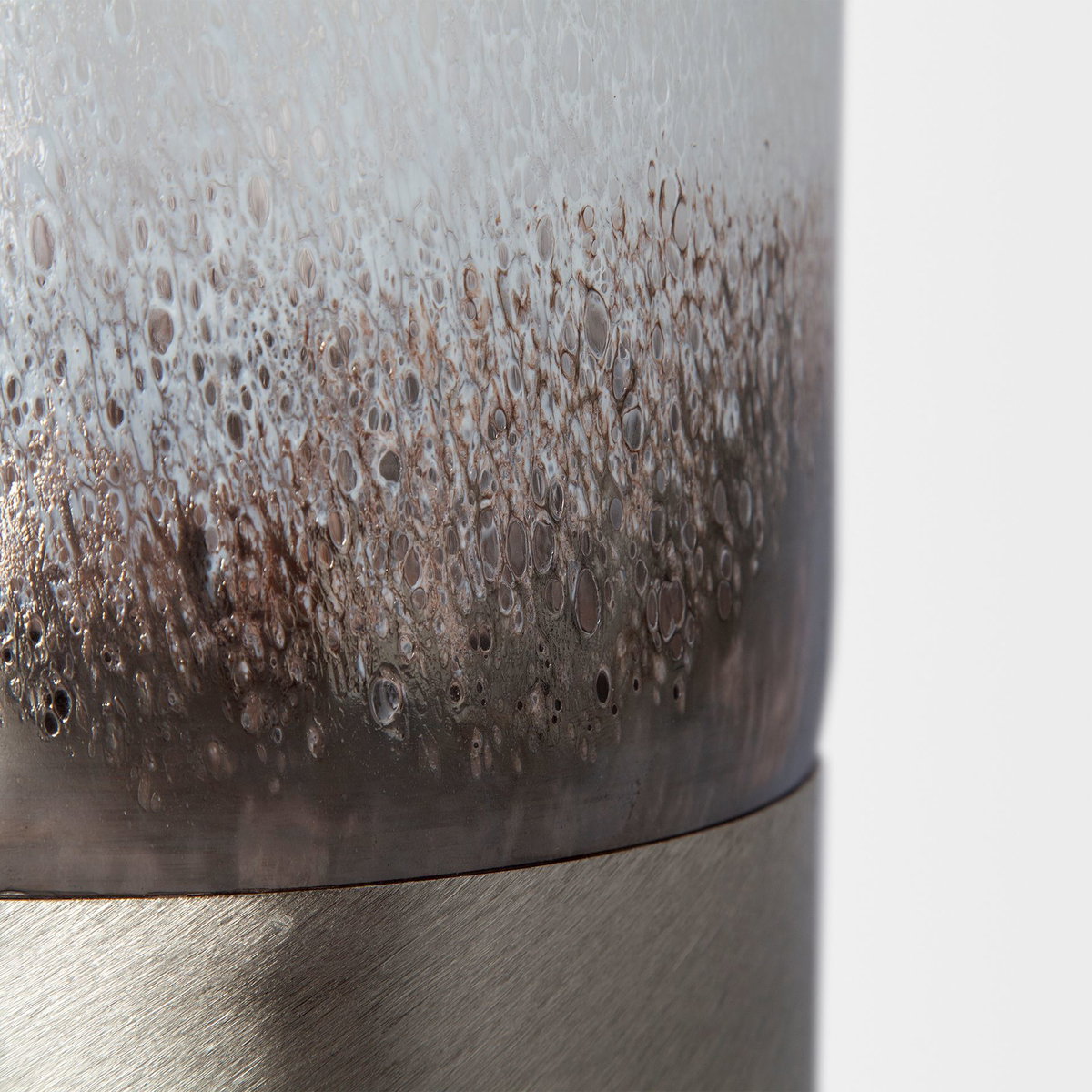 Baltic II Large White Brushed Silver Metal Bottom Glass Vase, by Mercana, 6.3" length x 6.3" width x 11.81" height View 6