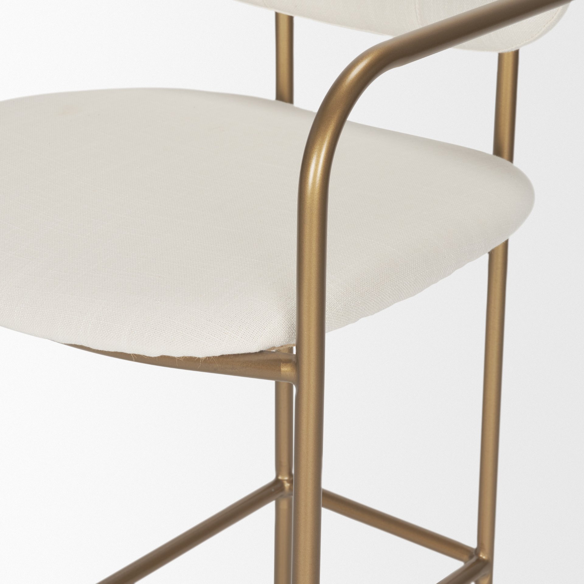 Parker 30' Seat Height Cream Fabric Seat Gold Metal Bar Stool, Counter & Bar Stool by Mercana, 19" length x 19.75" width x 40" height View 9