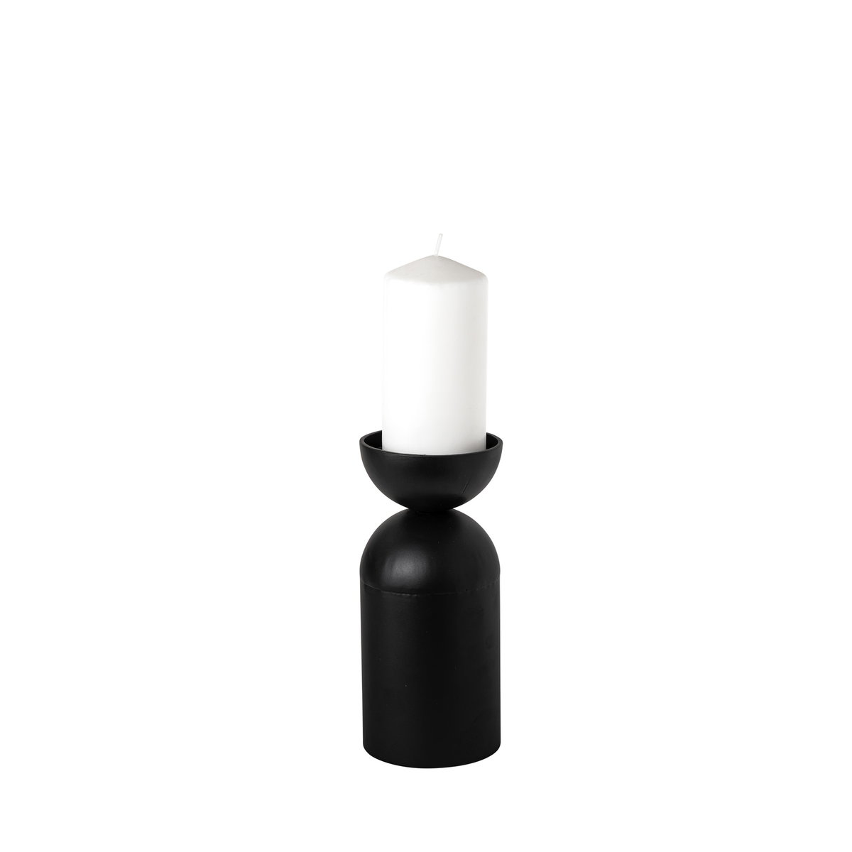 Alex Small Black Metal Cylindrical Table Candle Holder, Candles & Candle Holder by Mercana, 4.13" length x 4.13" width x 9.25" height View 1