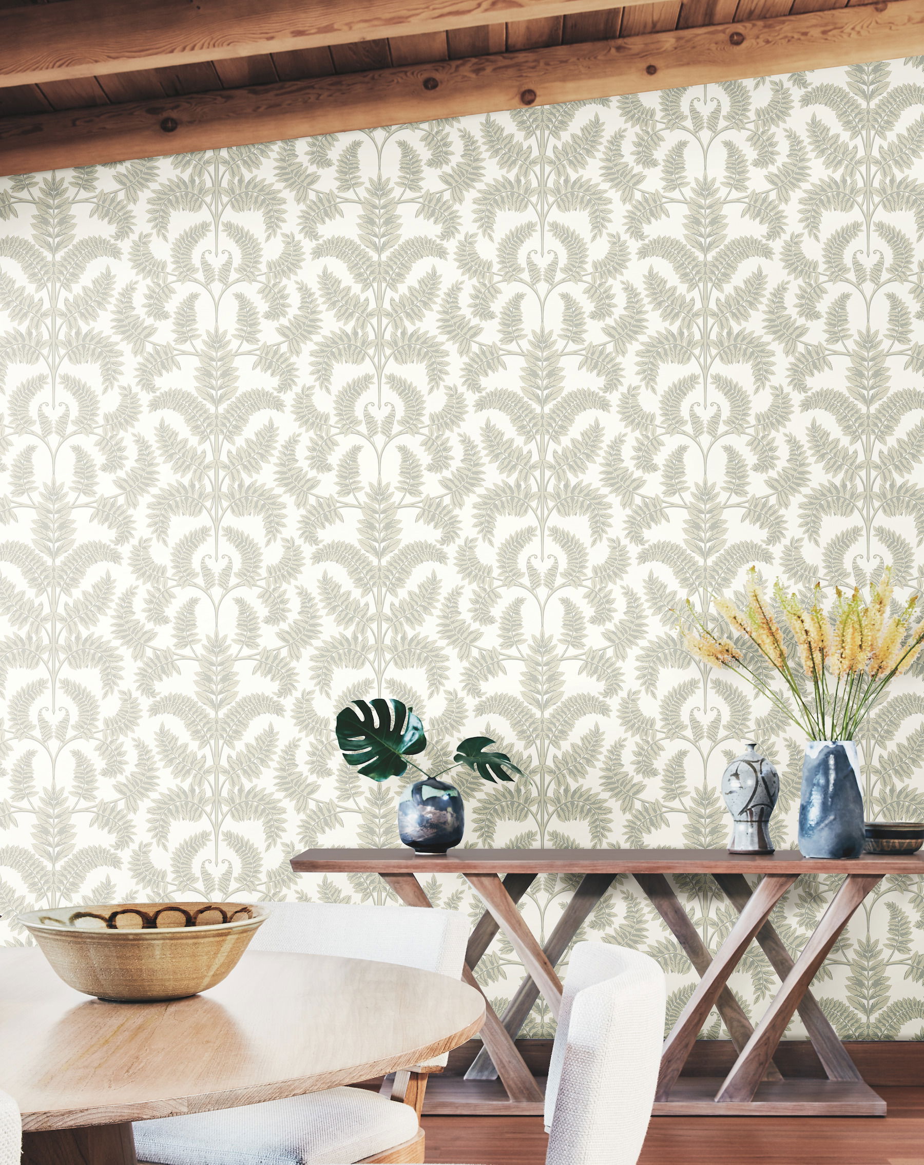 Royal Fern Damask Beige Wallpaper large image 