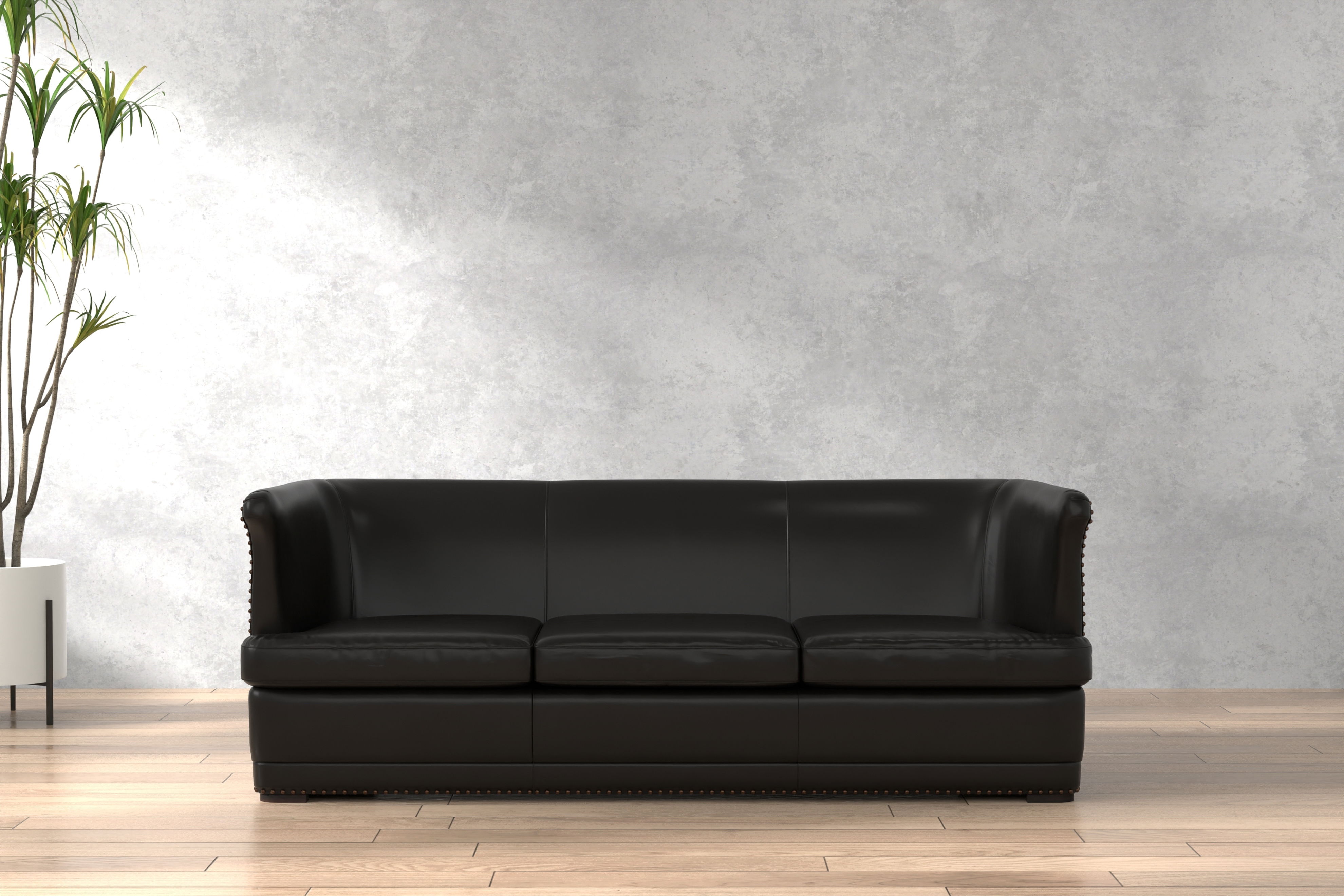 Mcmillan Distilled Leather Sofa,Onyx Blk, Sofas & Sectional by Sarreid, 90" length x 37" width x 32" height View 13