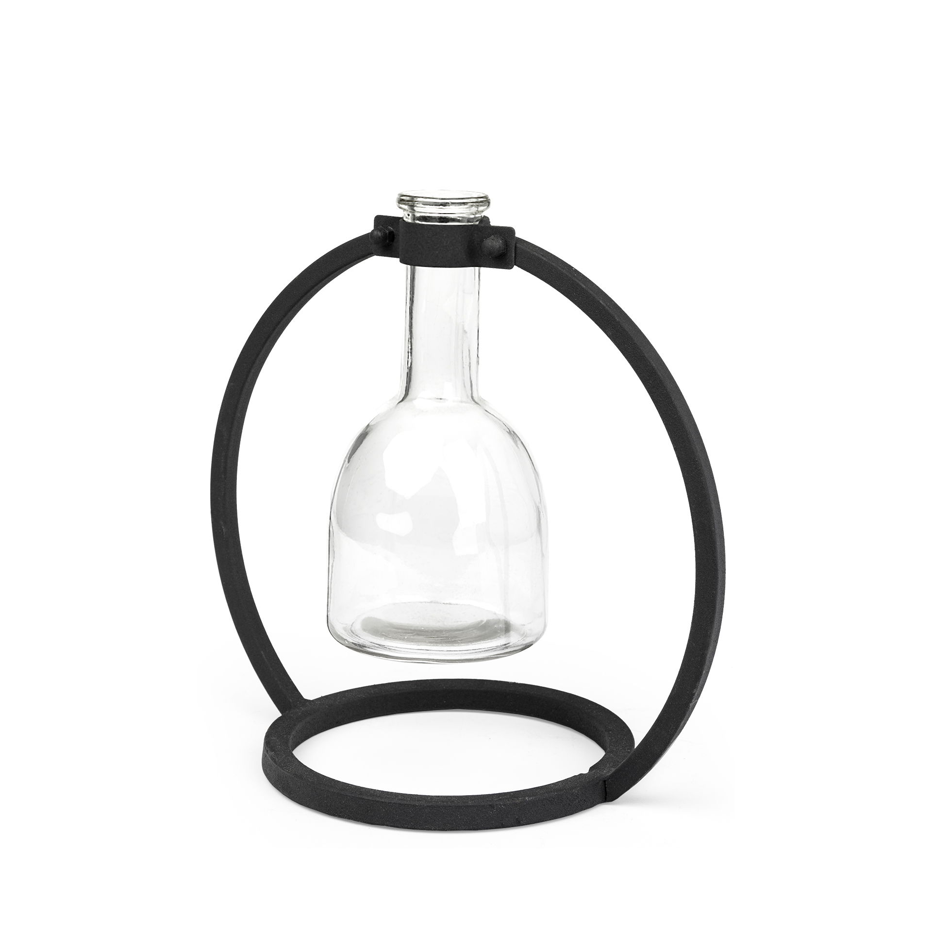 Monica I Short Black Metal Glass Bottle Vase, by Mercana, 8.66" length x 5.31" width x 8.27" height View 1