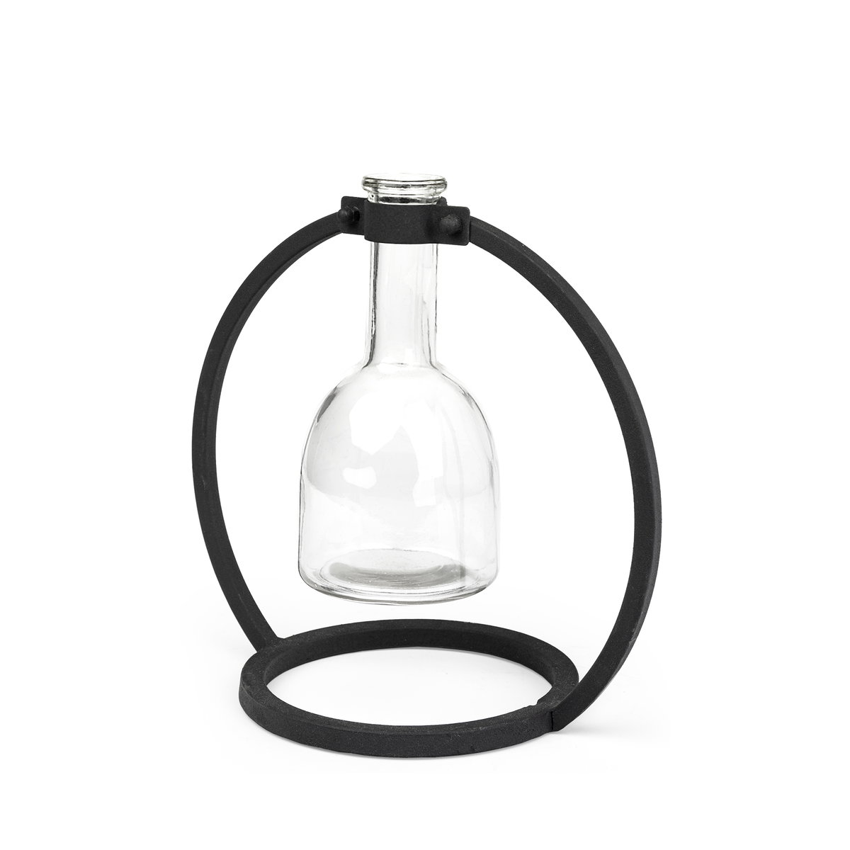 Monica I Short Black Metal Glass Bottle Vase, by Mercana, 8.66" length x 5.31" width x 8.27" height View 1