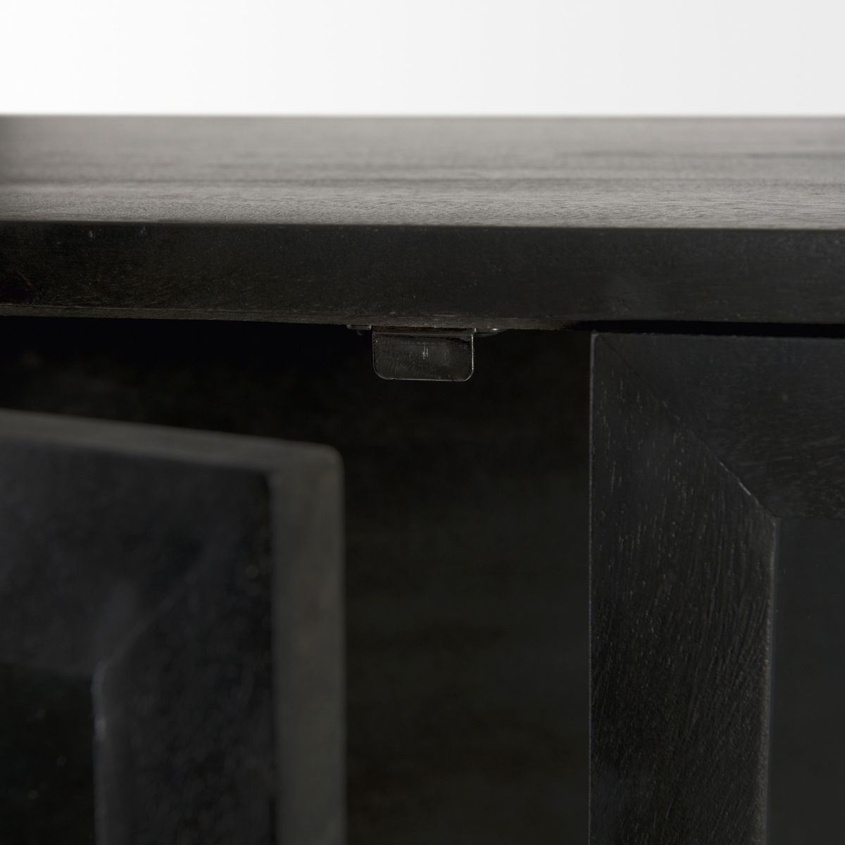 Arelius 36L x 18.75W x 63H Black-Brown Wood with Black Metal Base Display Cabinet, Cabinets & Sideboard by Mercana, 36" length x 18.75" width x 63" height View 10
