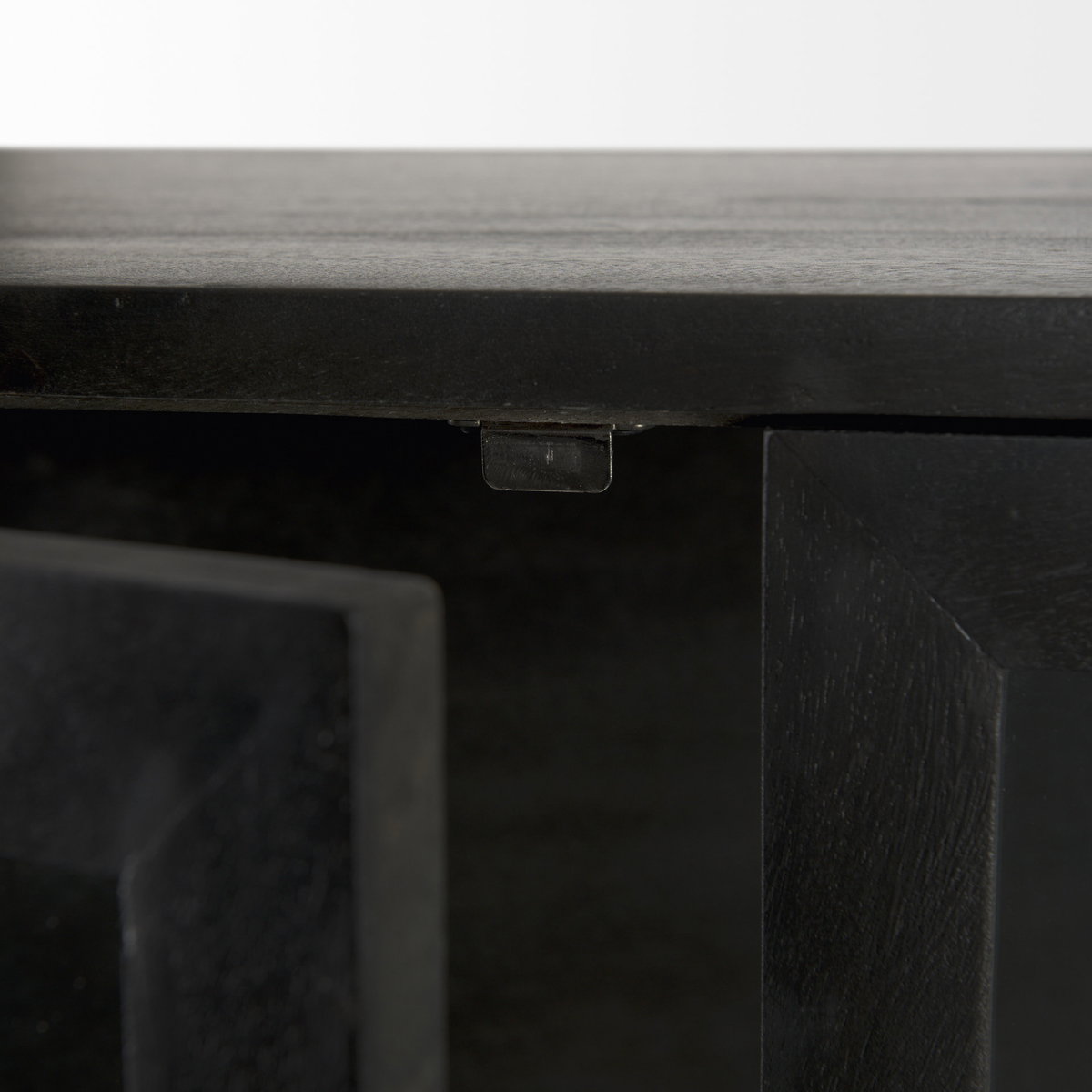 Arelius 36L x 18.75W x 63H Black-Brown Wood with Black Metal Base Display Cabinet, Cabinets & Sideboard by Mercana, 36" length x 18.75" width x 63" height View 10