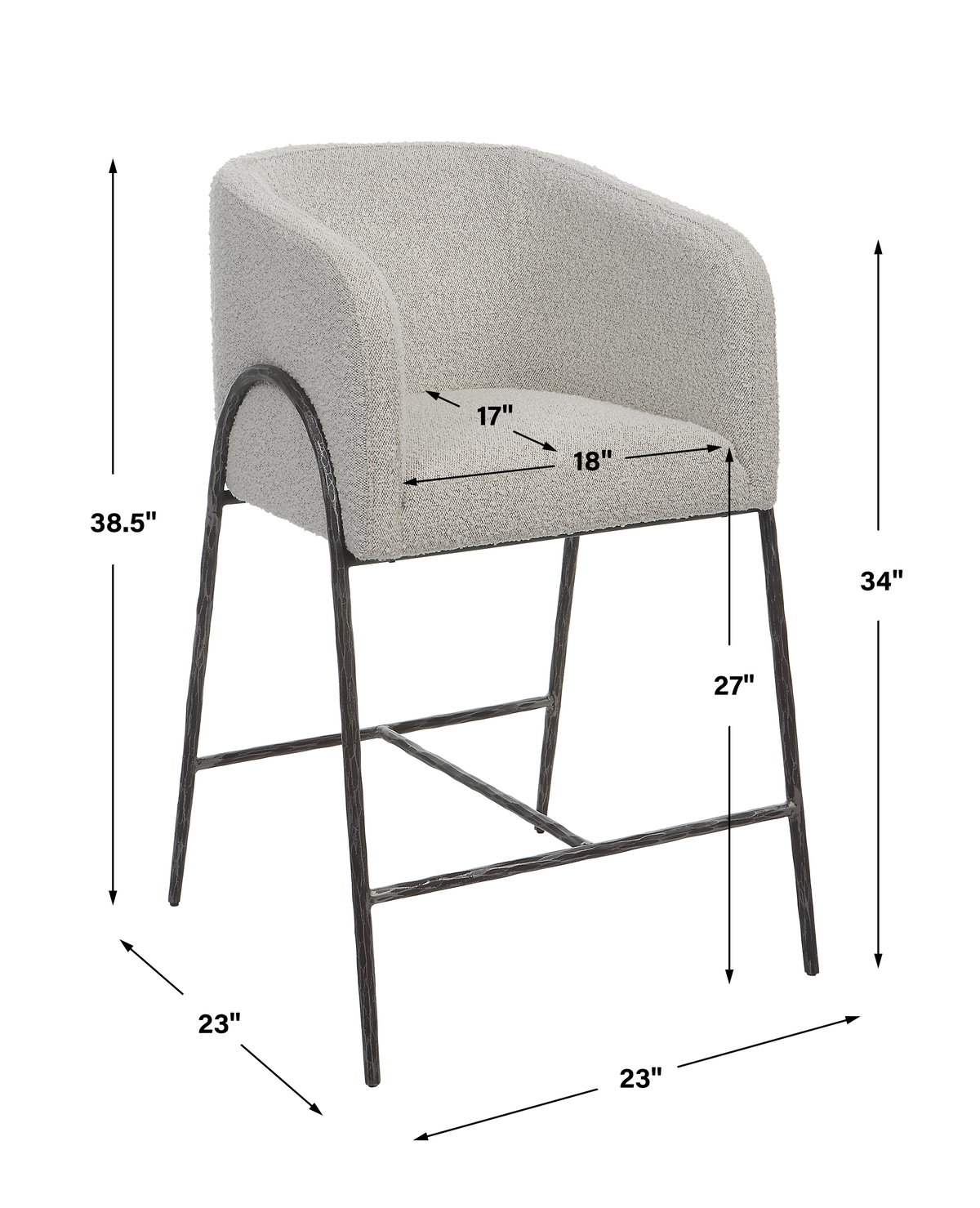 Jacobsen Gray 27' Counter Stool, Counter & Bar Stool by Uttermost, 23" width x 38.5" height x 23" depth View 3