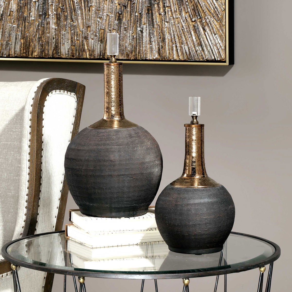 Arnav Matte Black Bottles Set/2, Vase by Uttermost, 8.5" width x 16.5" height x 8.5" depth View 3