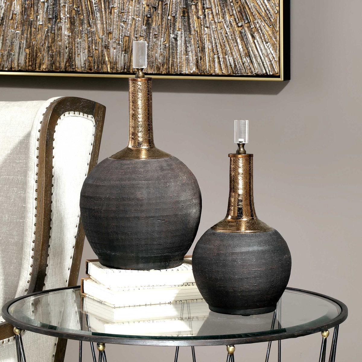 Arnav Matte Black Bottles Set/2, Vase by Uttermost, 8.5" width x 16.5" height x 8.5" depth View 3