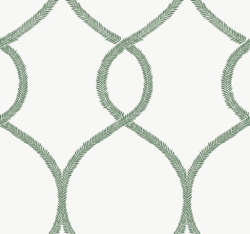 Laurel Leaf Ogee Green Wallpaper