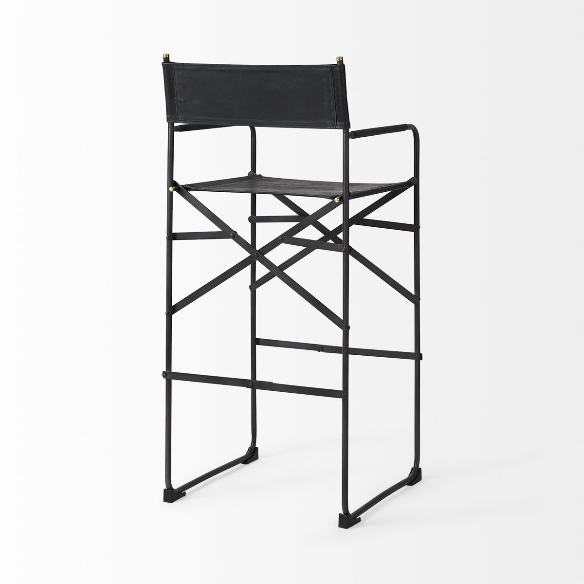 Direttore Backless 44.1in Seat Bar Stool | Black Leather with Black Iron, Counter & Bar Stool by Mercana, 19.3" length x 20" width x 44.1" height View 5