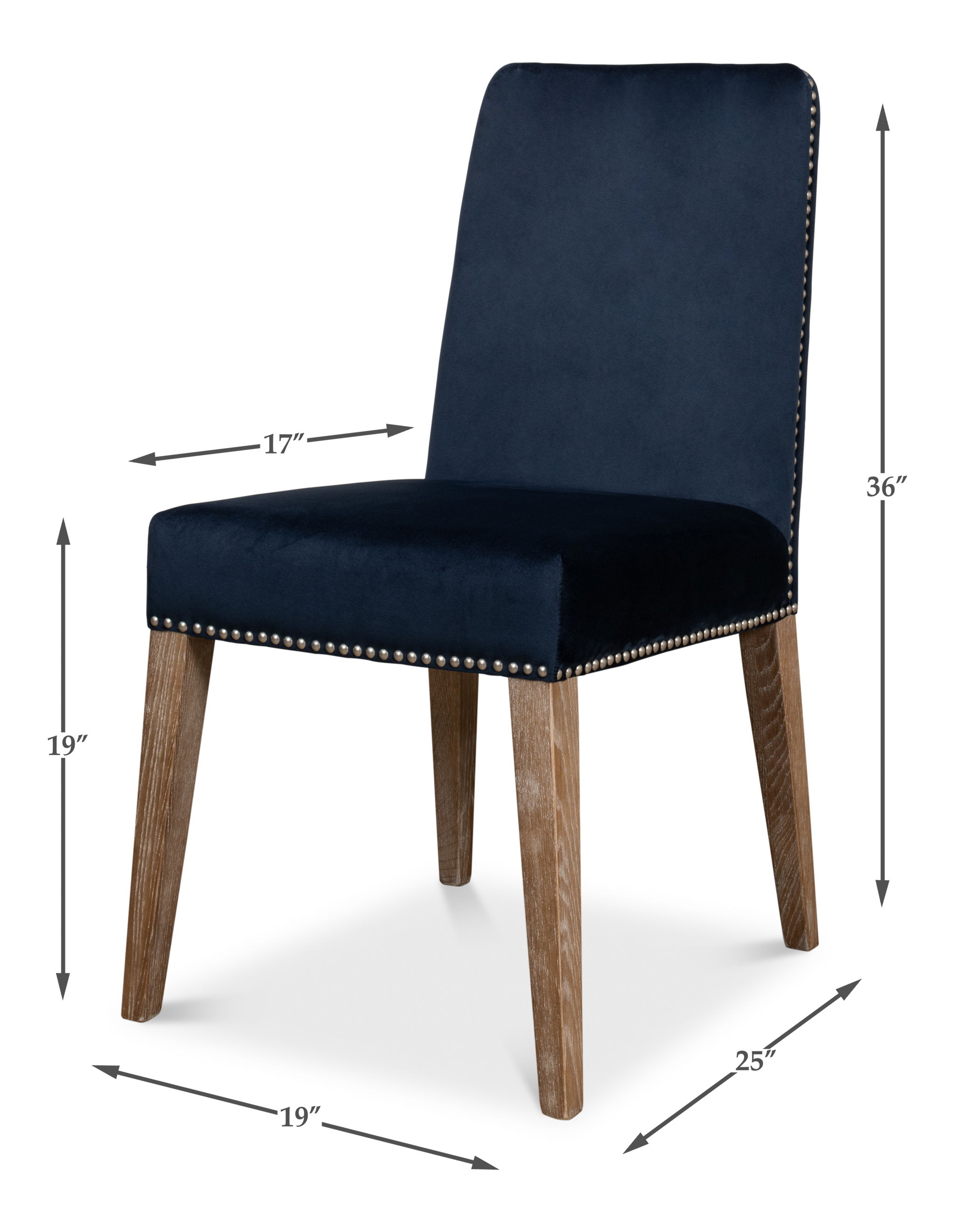 Franklin Side Chair, Navy Blue, Dining Chair by Sarreid, 19" length x 25" width x 36" height View 13