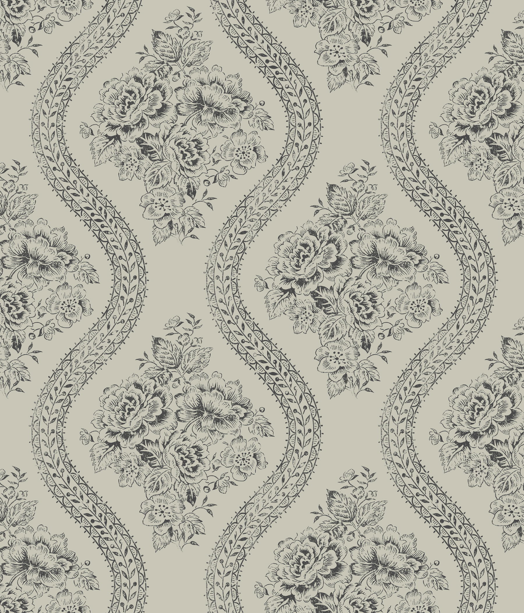 Coverlet Floral Black & Grey Wallpaper large image 