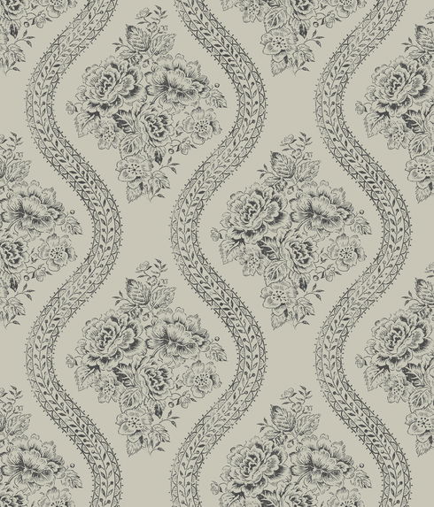 Coverlet Floral Black & Grey Wallpaper