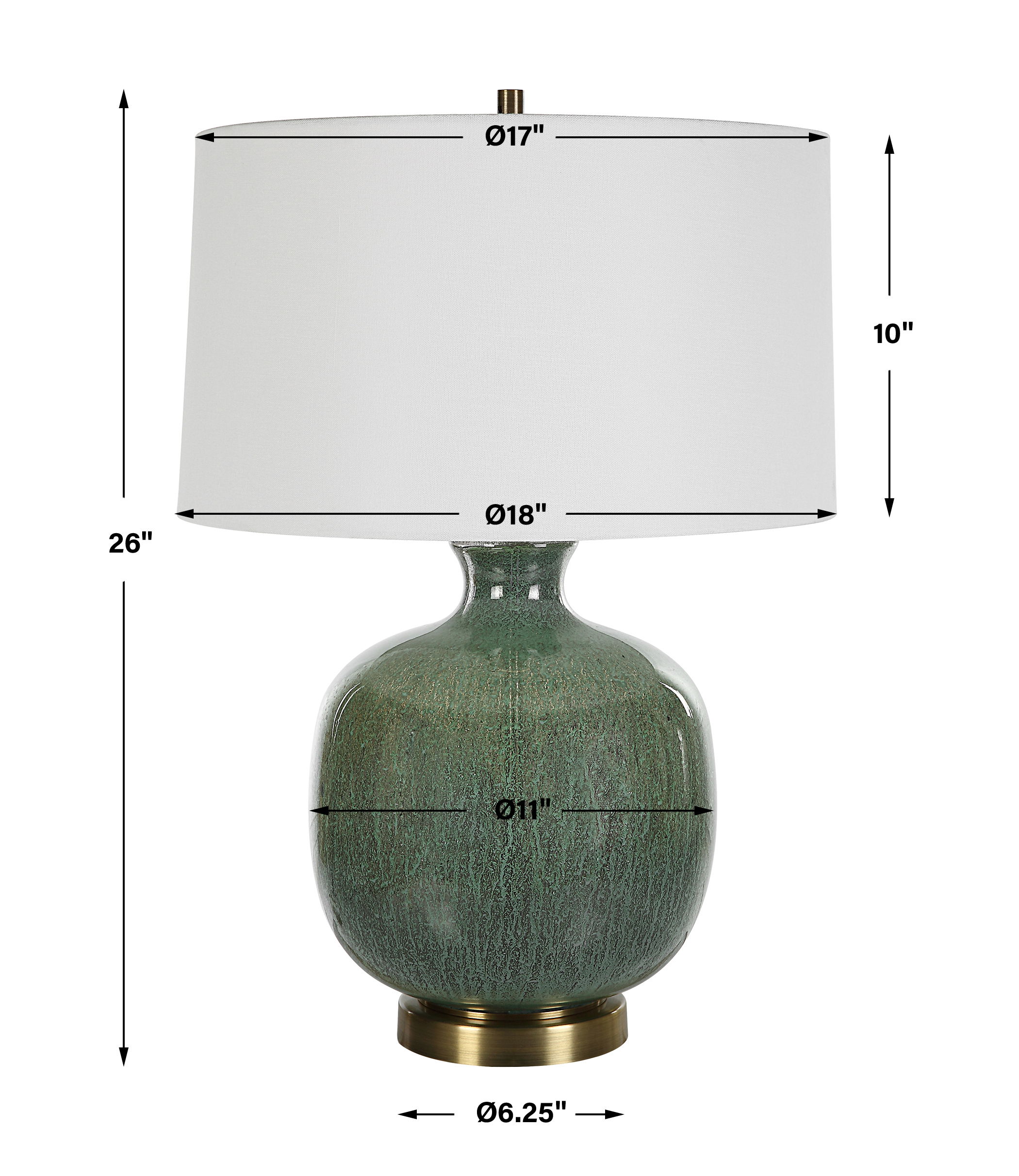 Nataly Aged Green Table Lamp, by Uttermost, 18" width x 26" height x 18" depth View 3