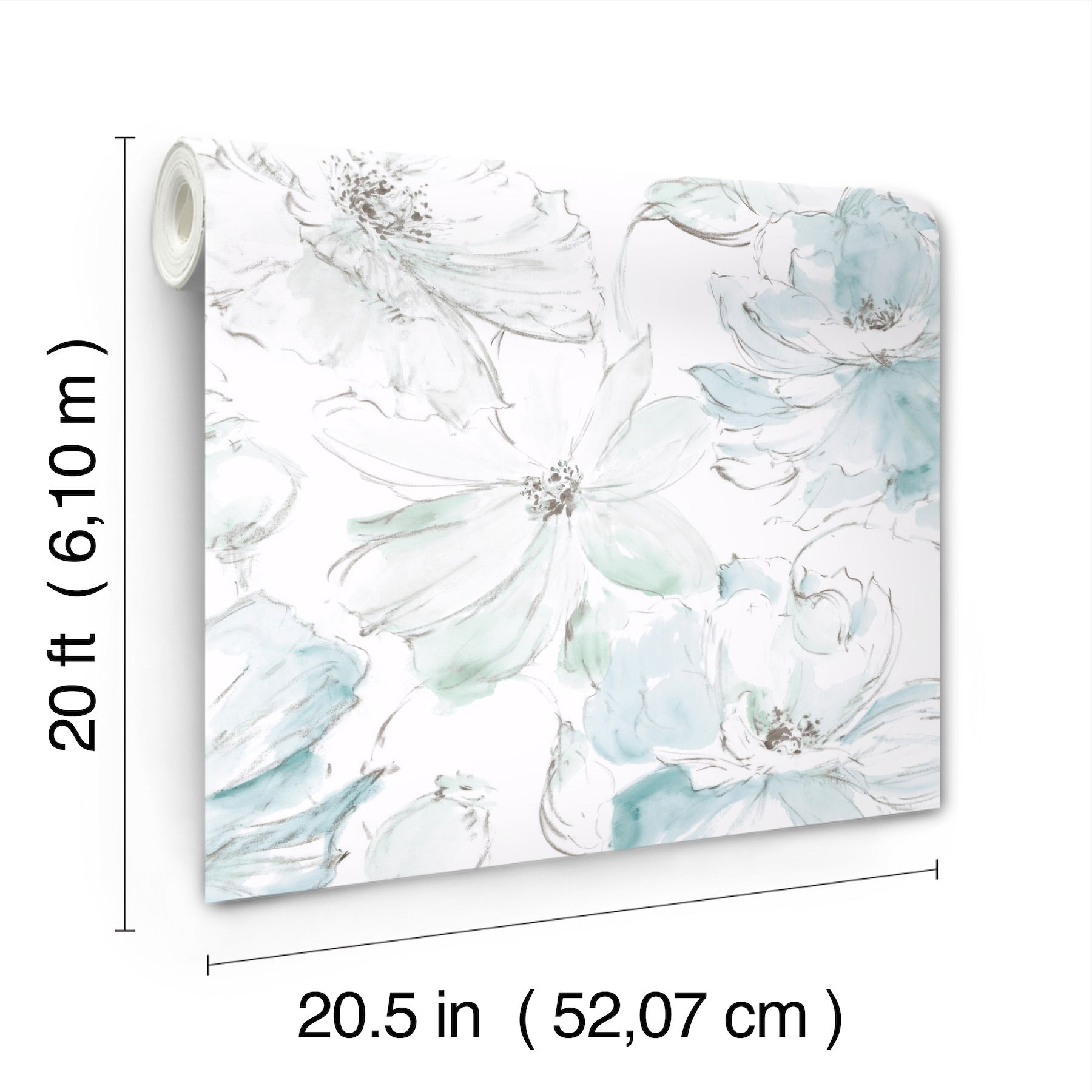 Floral Dreams Mineral Green Peel & Stick Wallpaper large image 