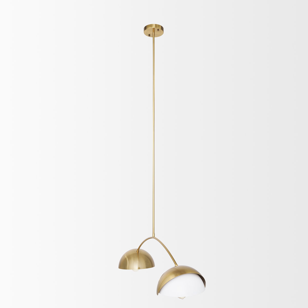 Cybill Brushed Brass with White Metal Shades 2-Light Chandelier, by Mercana, 41.73" length x 9.45" width x 9.75" height View 5