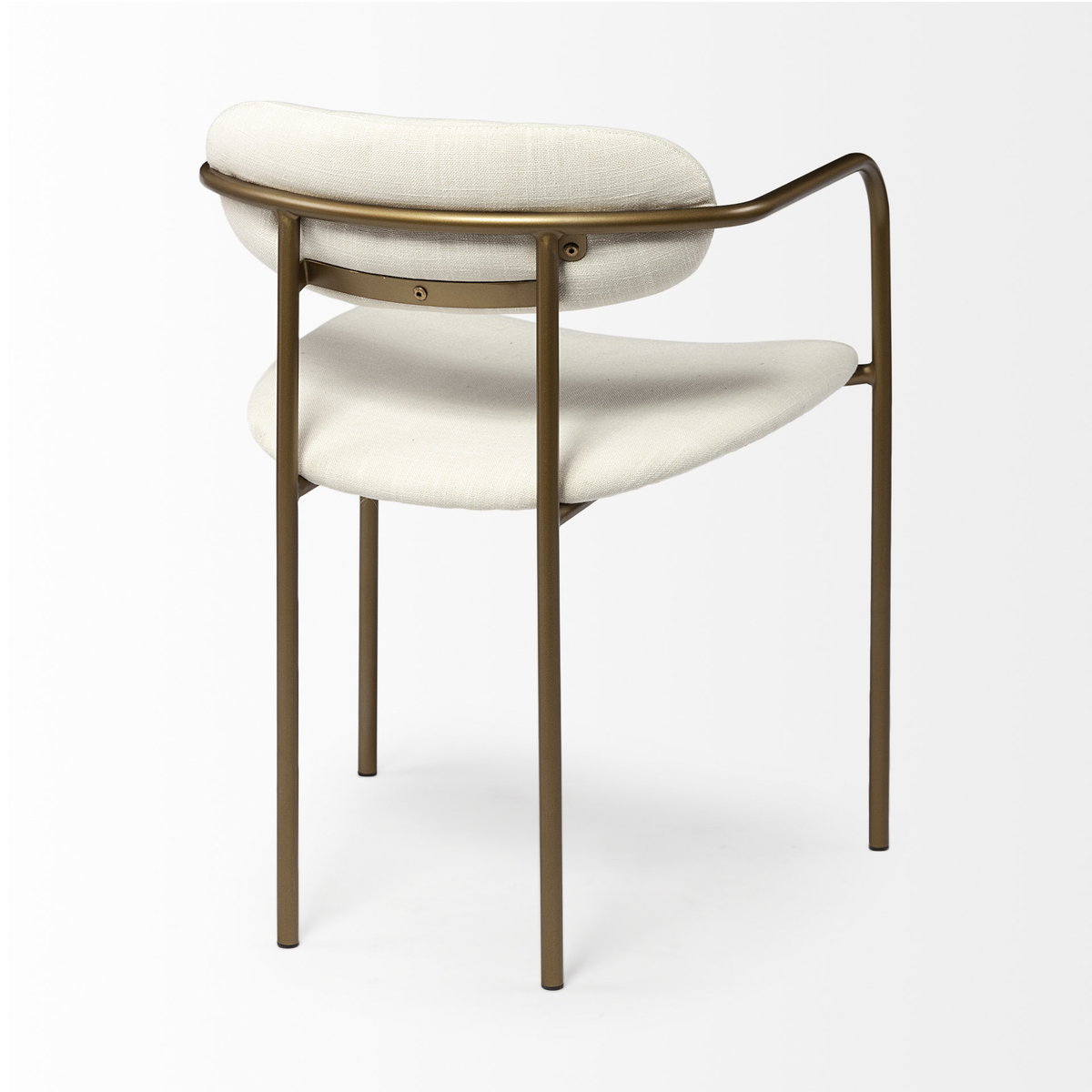 Parker Curved Back Dining Arm Chair | Cream Fabric with Gold Metal, Dining Chair by Mercana, 21.46" length x 21.06" width x 28.74" height View 10