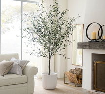 Online Designer Combined Living/Dining Faux Potted Olive Tree 8' with Medium Chalk Concrete Fluted Planter