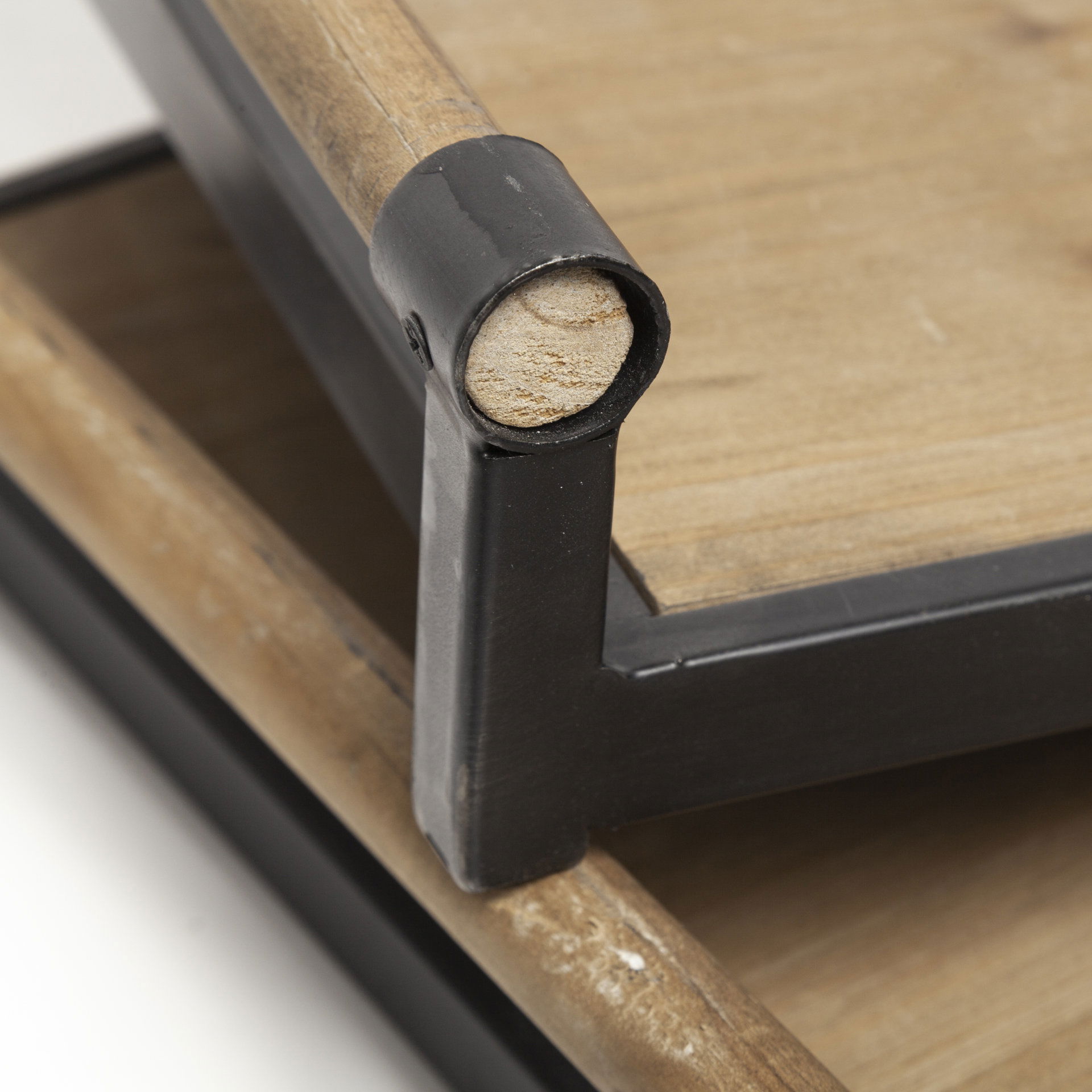 Benson Set of 2 Brown Wood Black Metal Trays, Decorative Tray by Mercana, 26" length x 15.75" width x 3.15" height View 8