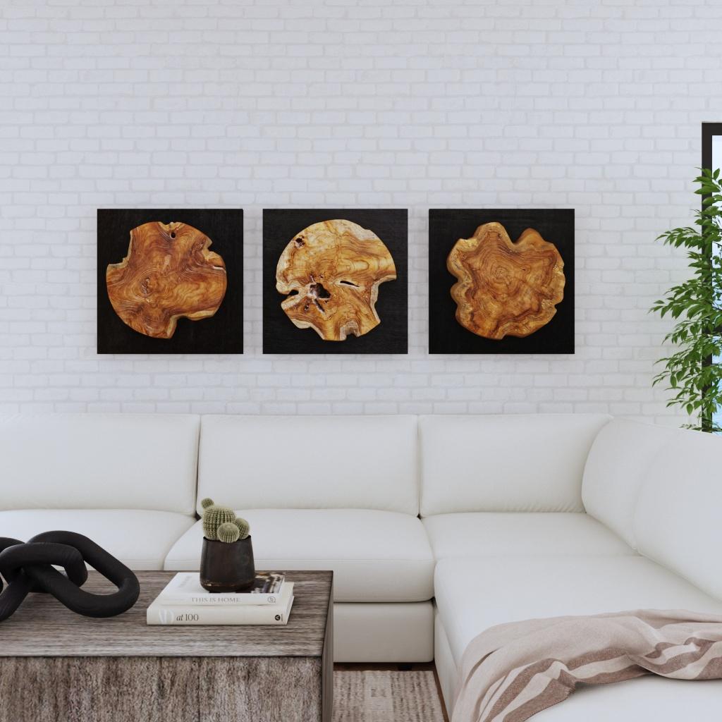Kolini Teak Wood Wall Decor Set/3, Sculptural Wall Art by Uttermost, 20" width x 20" height x 2.5" depth View 2