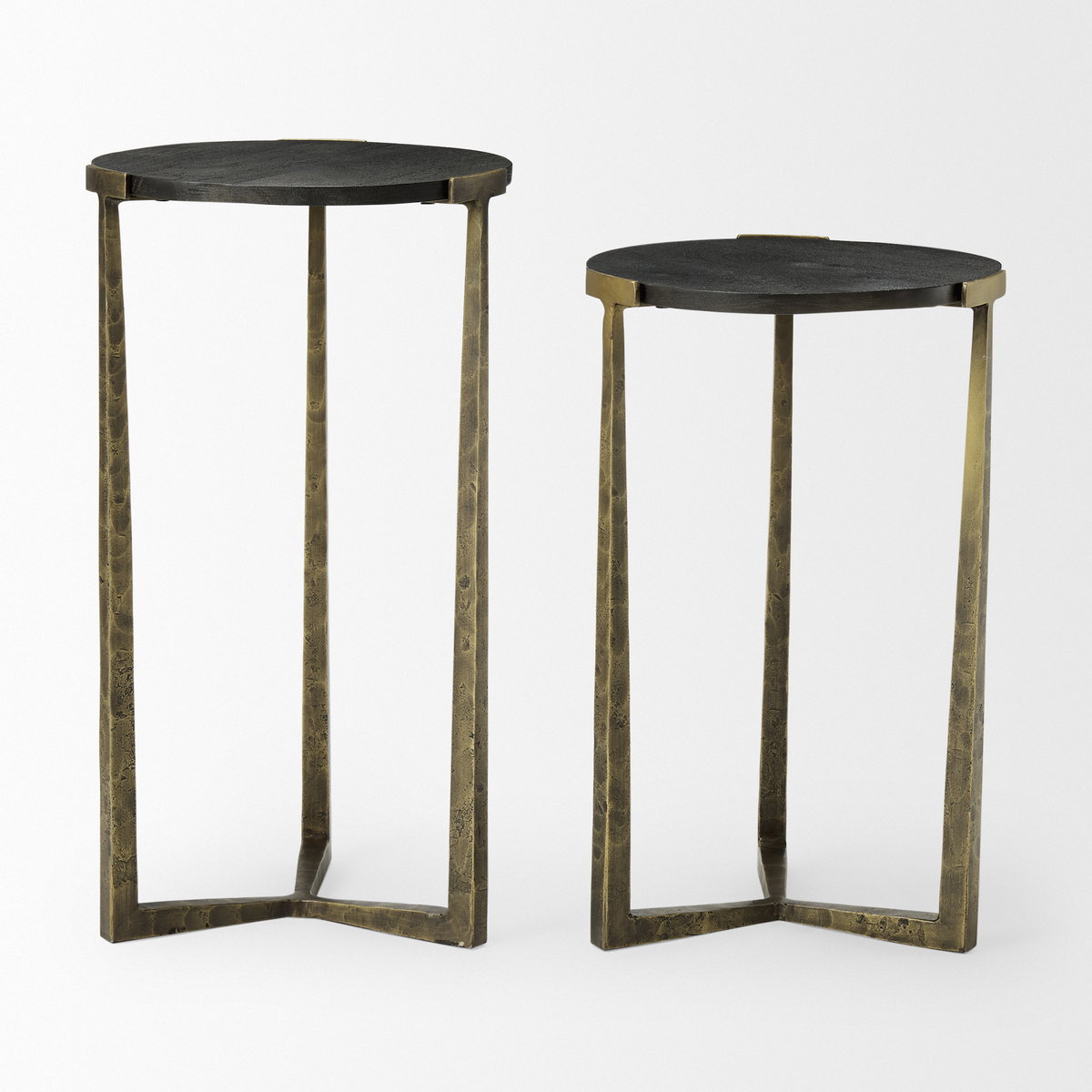 Atticus Black Wood and Antiqued Gold Metal Nesting Accent Tables (Set of 2), Side & End Table by Mercana, 13.25" length x 13.25" width x 24" height View 3