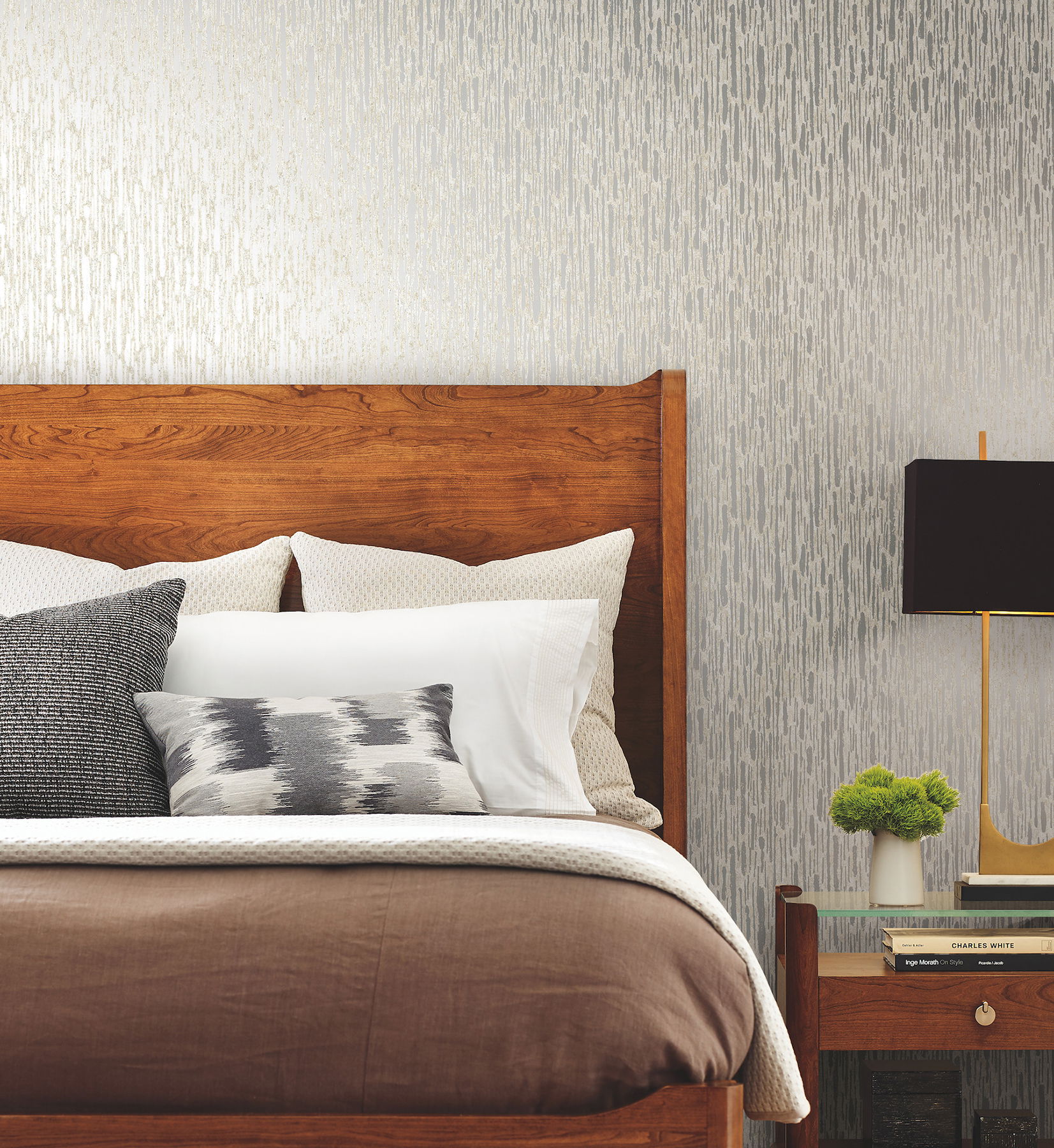 Metallic Cascade Cream & Silver Wallpaper large image 