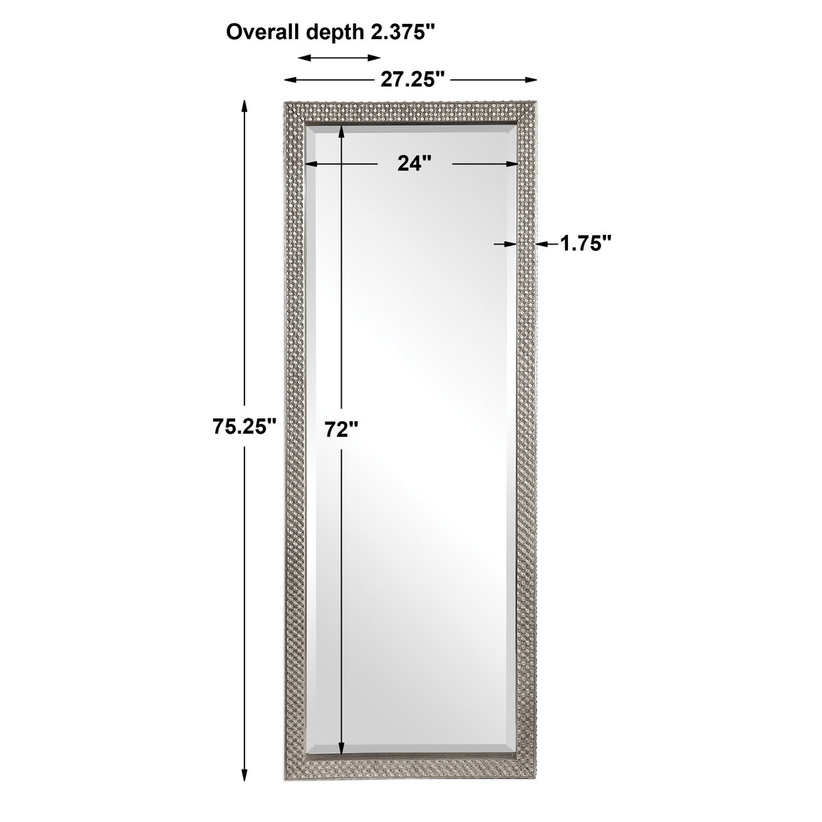 Cacelia Metallic Silver Mirror, by Uttermost, 28" width x 75.25" height x 2.37" depth View 3