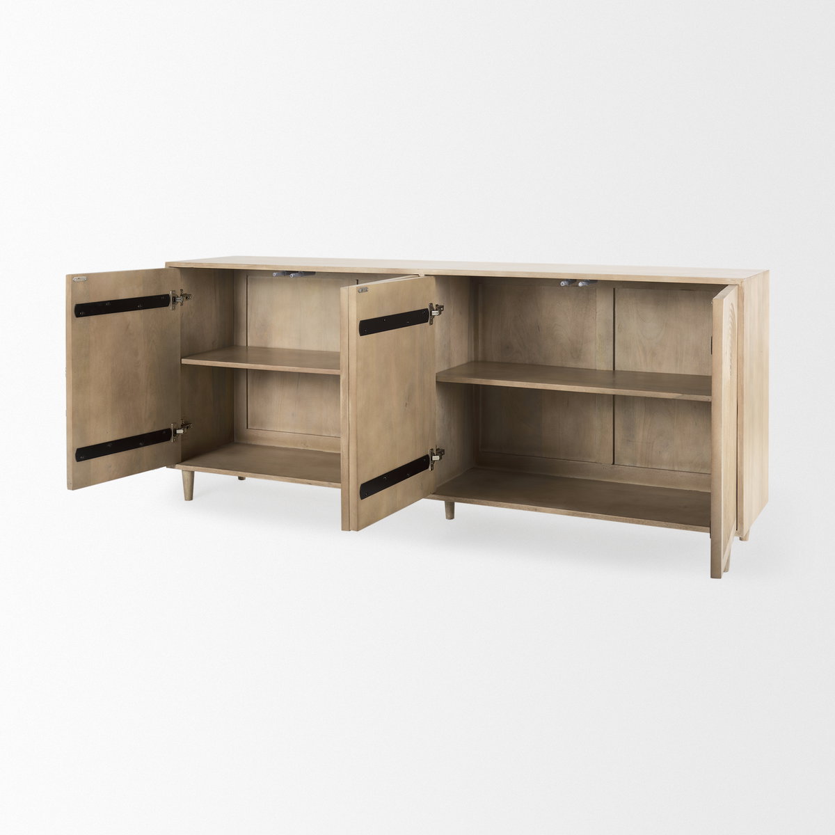 Tucker Light Brown Wood with Carved Arch Pattern 4 Door Sideboard, Sideboards & Buffet by Mercana, 71.75" length x 15" width x 30.25" height View 8