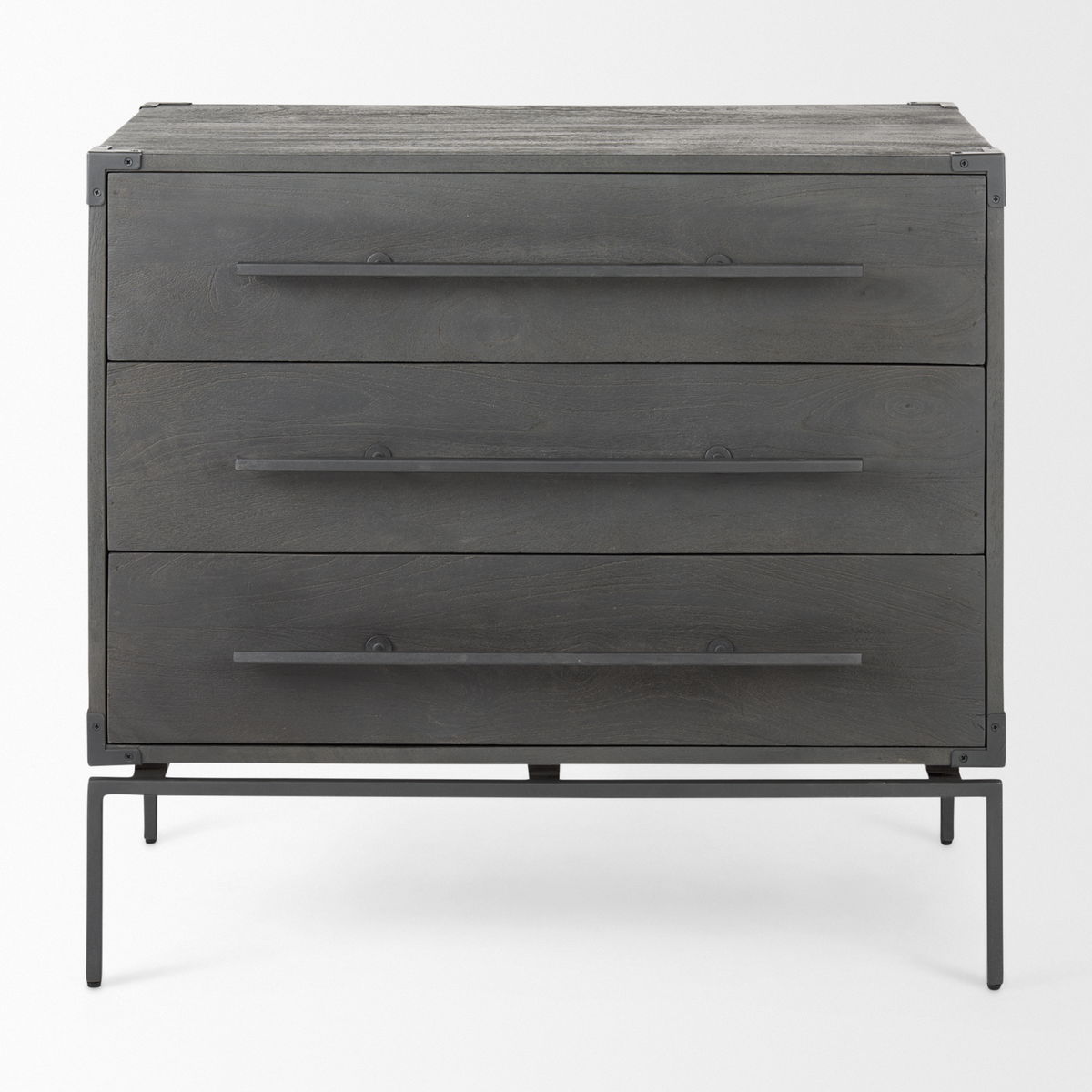 Ward 34L x 18W Brown Wood and Iron 3 Drawer Accent Cabinet, Cabinets & Chest by Mercana, 34" length x 19.25" width x 30.5" height View 5