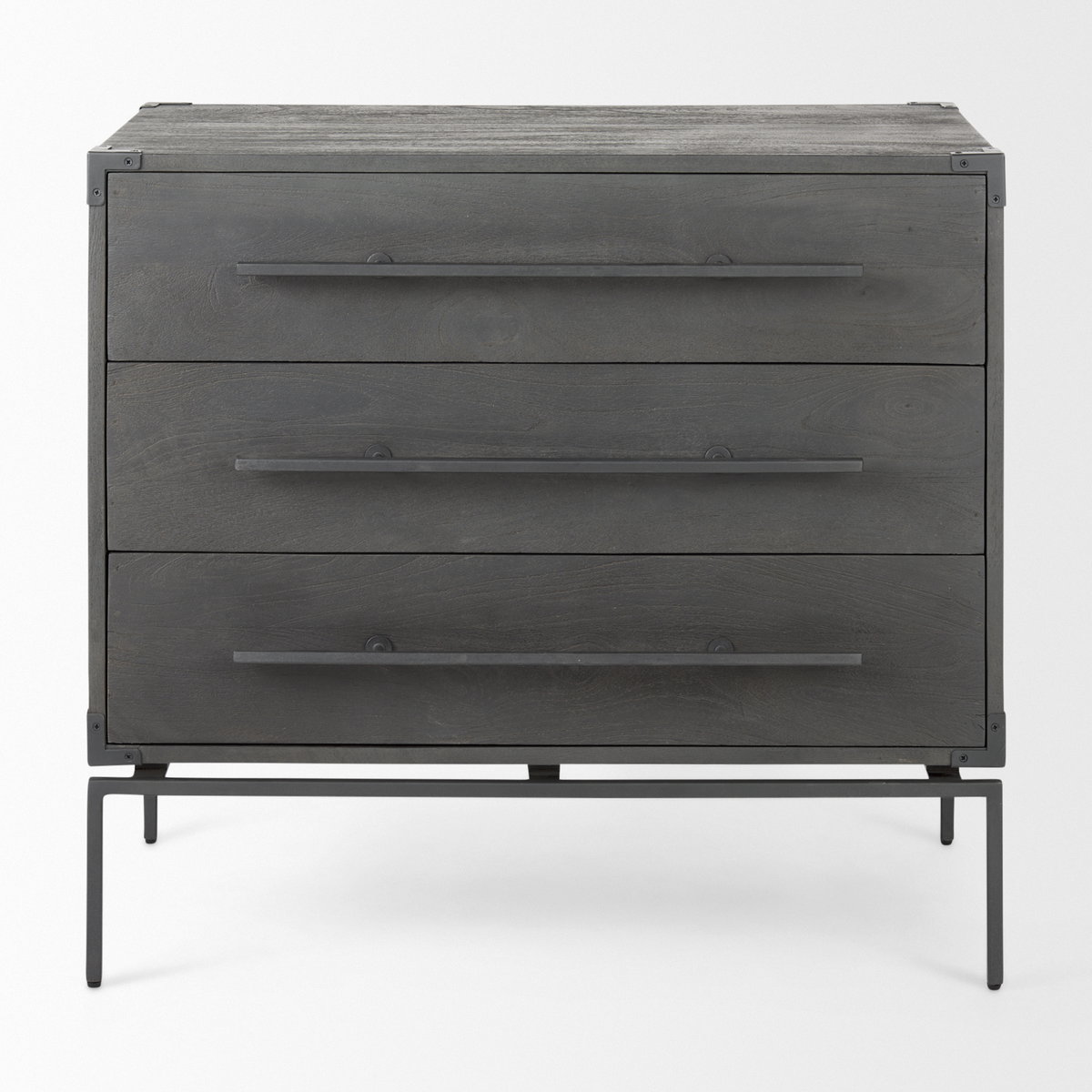 Ward 34L x 18W Brown Wood and Iron 3 Drawer Accent Cabinet, Cabinets & Chest by Mercana, 34" length x 19.25" width x 30.5" height View 5