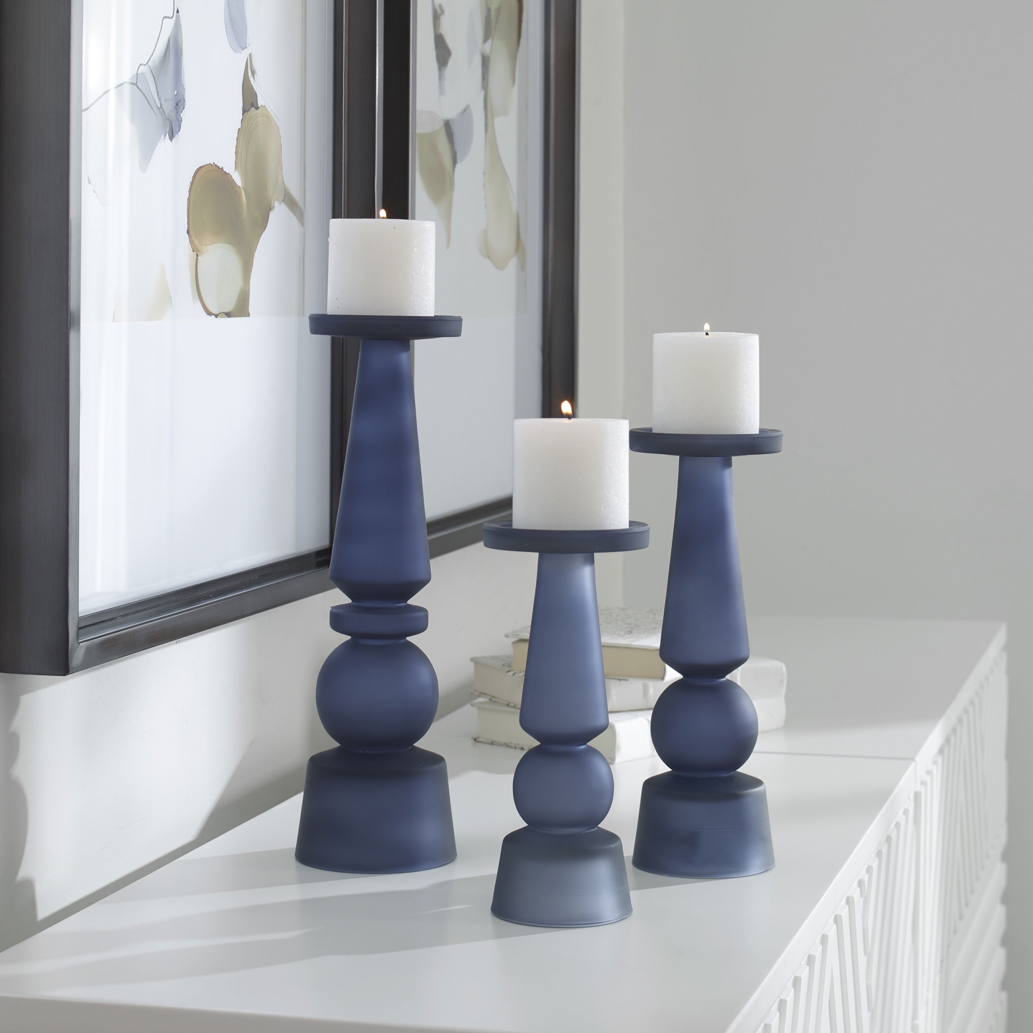Cassiopeia Blue Glass Candleholders, S/3 large image 