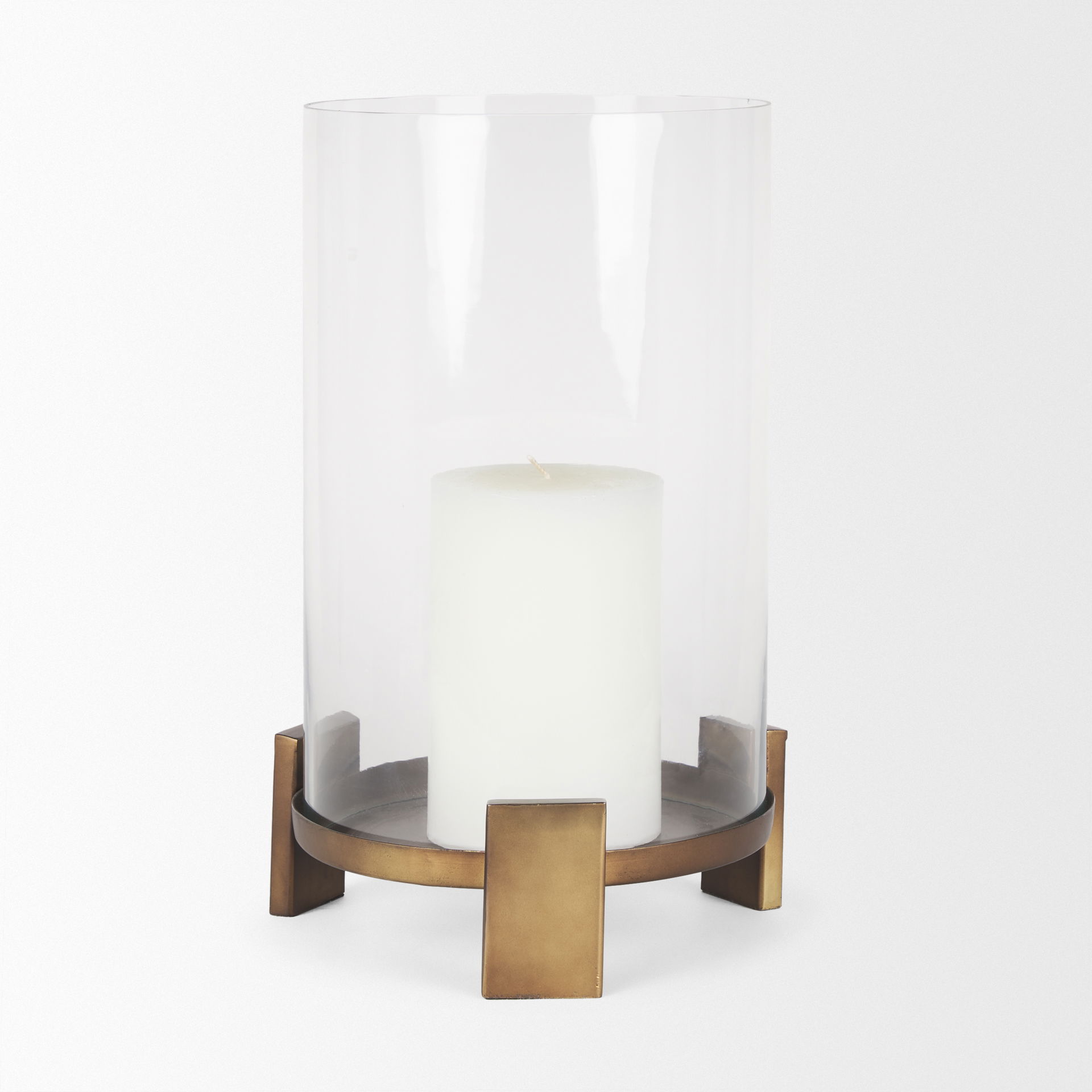 Price Large Antiqued Gold Metal with Glass Hurricane Candle Holder, Candles & Candle Holder by Mercana, 10" length x 10" width x 13.75" height View 5