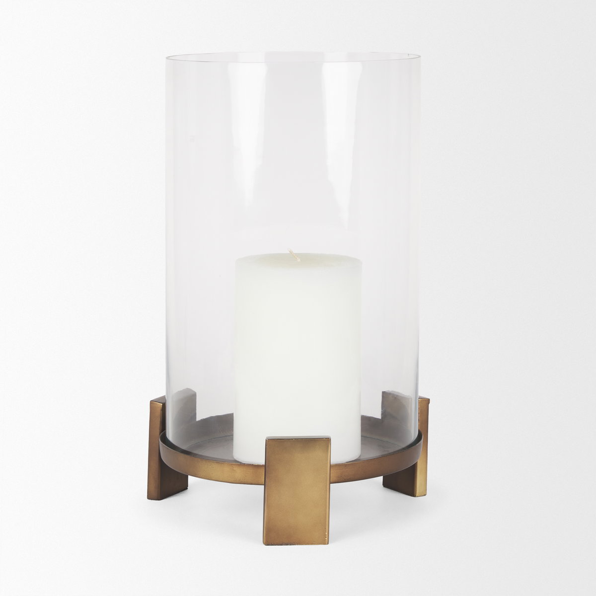 Price Large Antiqued Gold Metal with Glass Hurricane Candle Holder, Candles & Candle Holder by Mercana, 10" length x 10" width x 13.75" height View 5