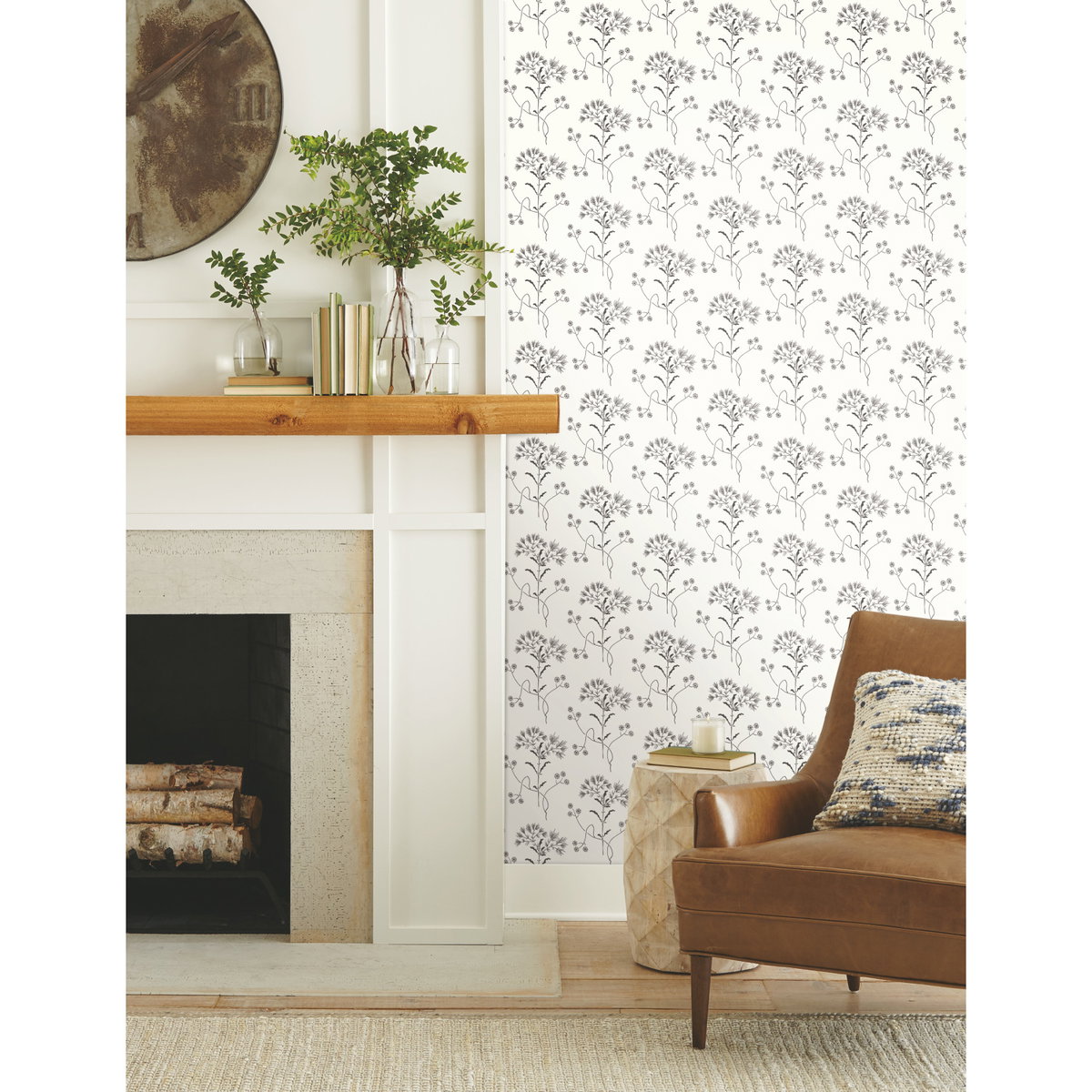 Wildflower Black & White Wallpaper, by York Wall, 33' length x 1'8.5" width x 0.02" depth View 2