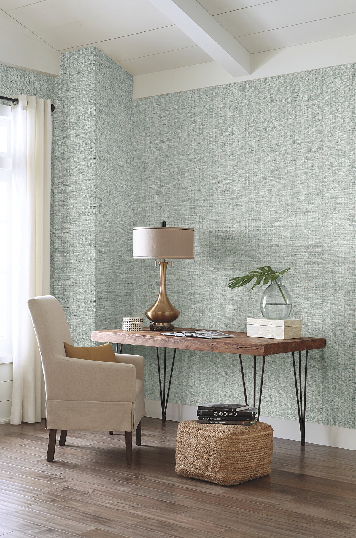 Papyrus Weave Blue Peel & Stick Wallpaper, by York Wall, 20' length x 2'3" width x 0.02" depth View 2