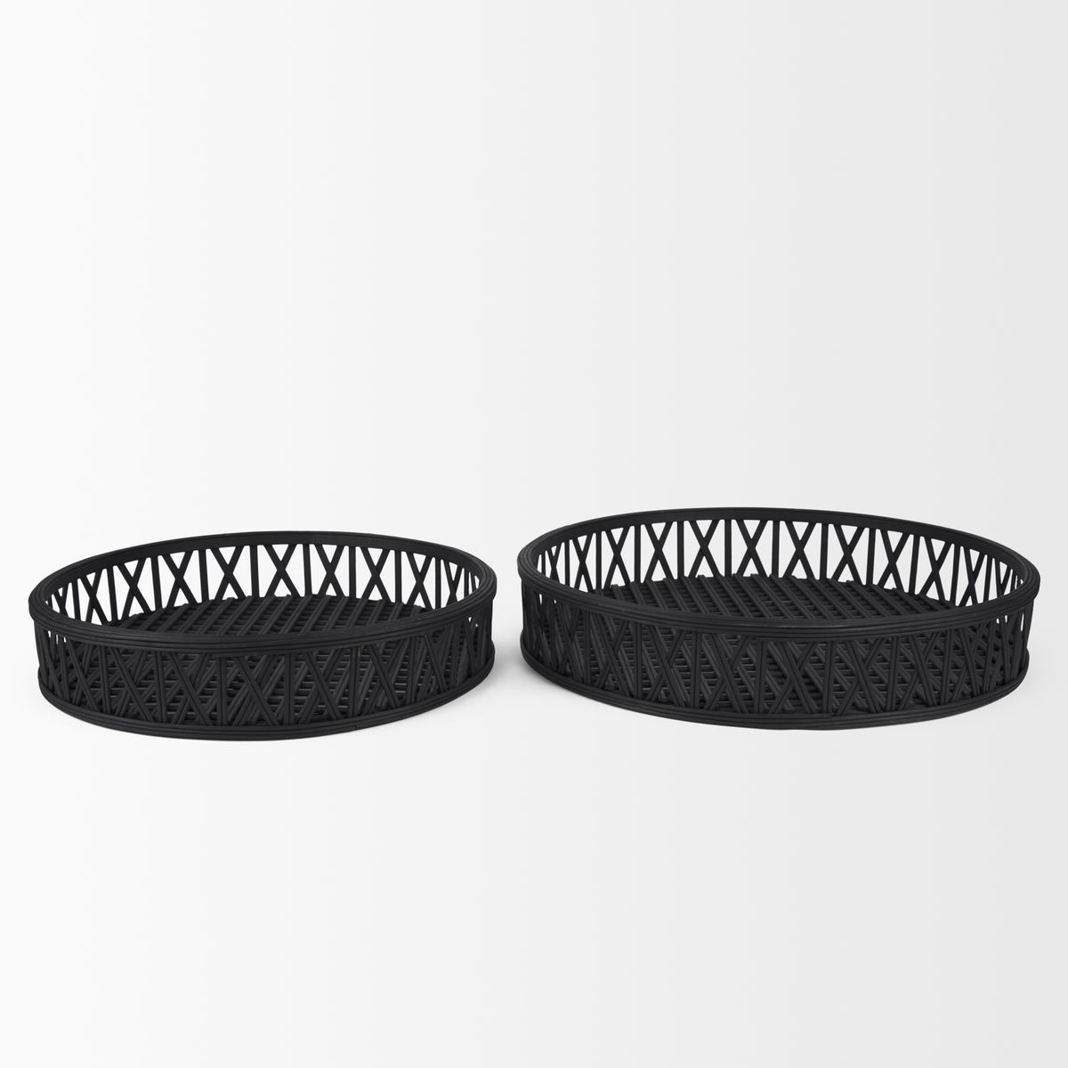 Thea Matte Black Wicker Trays (Set of 2), Decorative Tray by Mercana, 20.47" length x 20.47" width x 3.94" height View 4