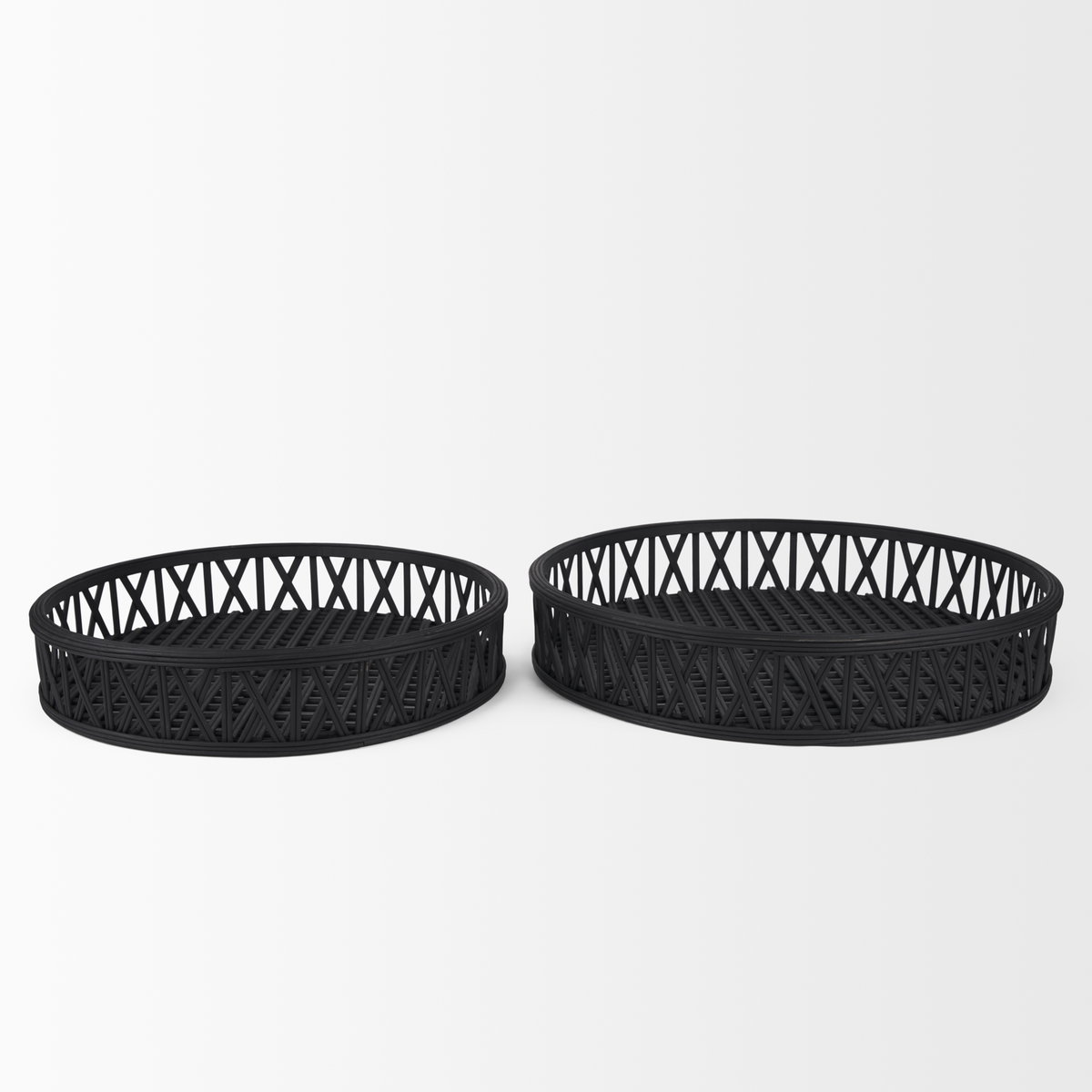 Thea Matte Black Wicker Trays (Set of 2), Decorative Tray by Mercana, 20.47" length x 20.47" width x 3.94" height View 4