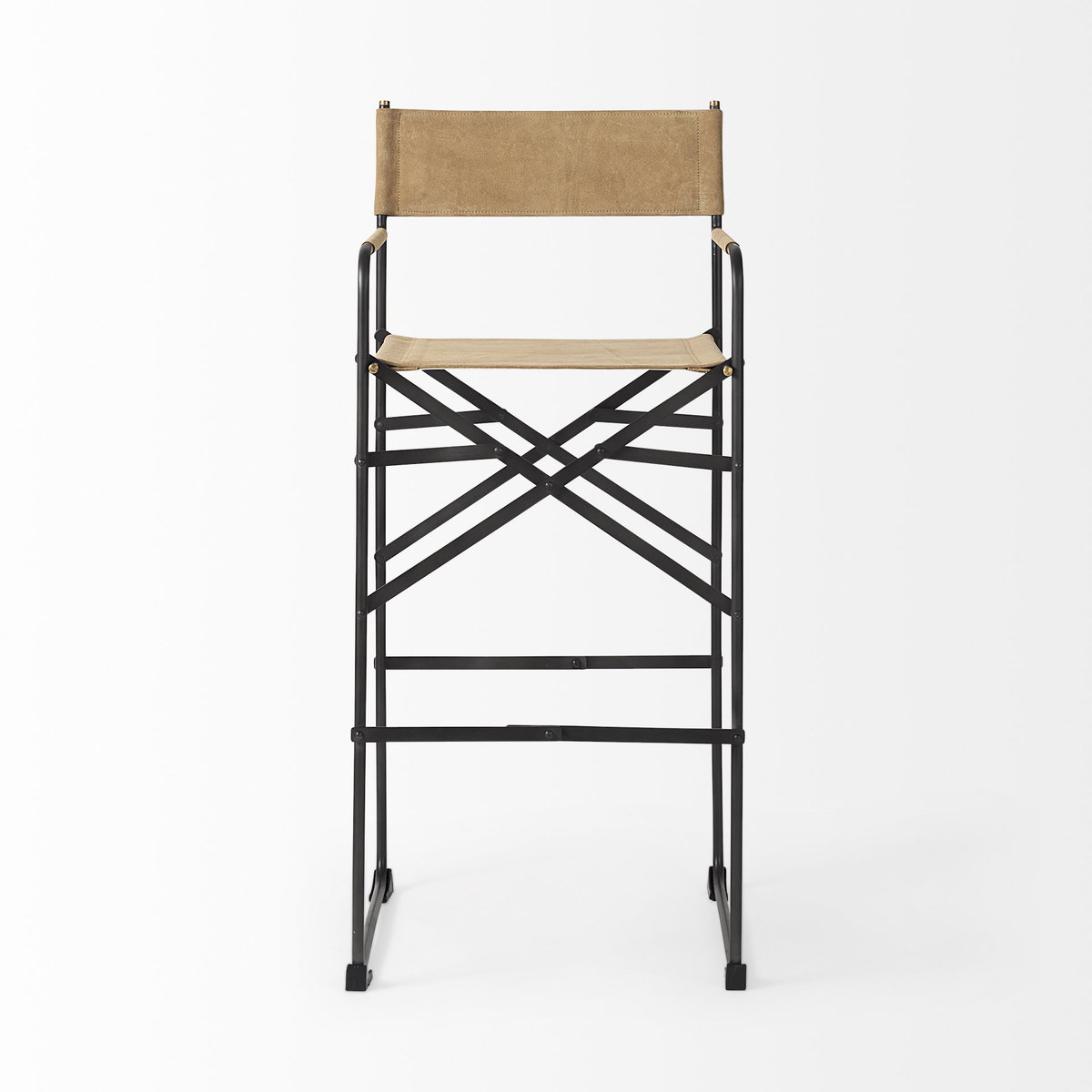 Direttore Backless 44.1in Seat Bar Stool | Brown Leather with Black Iron, Counter & Bar Stool by Mercana, 19.29" length x 20" width x 44.1" height View 3