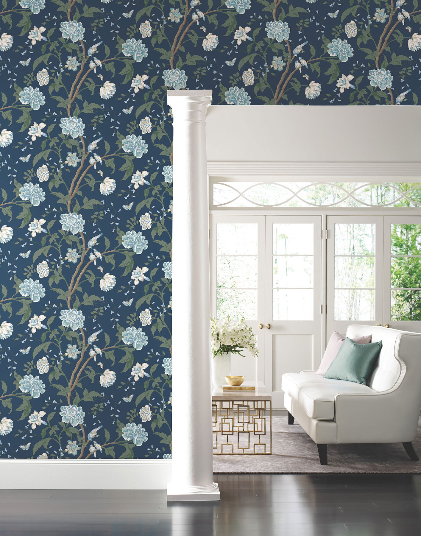 Teahouse Floral Navy Wallpaper large image 