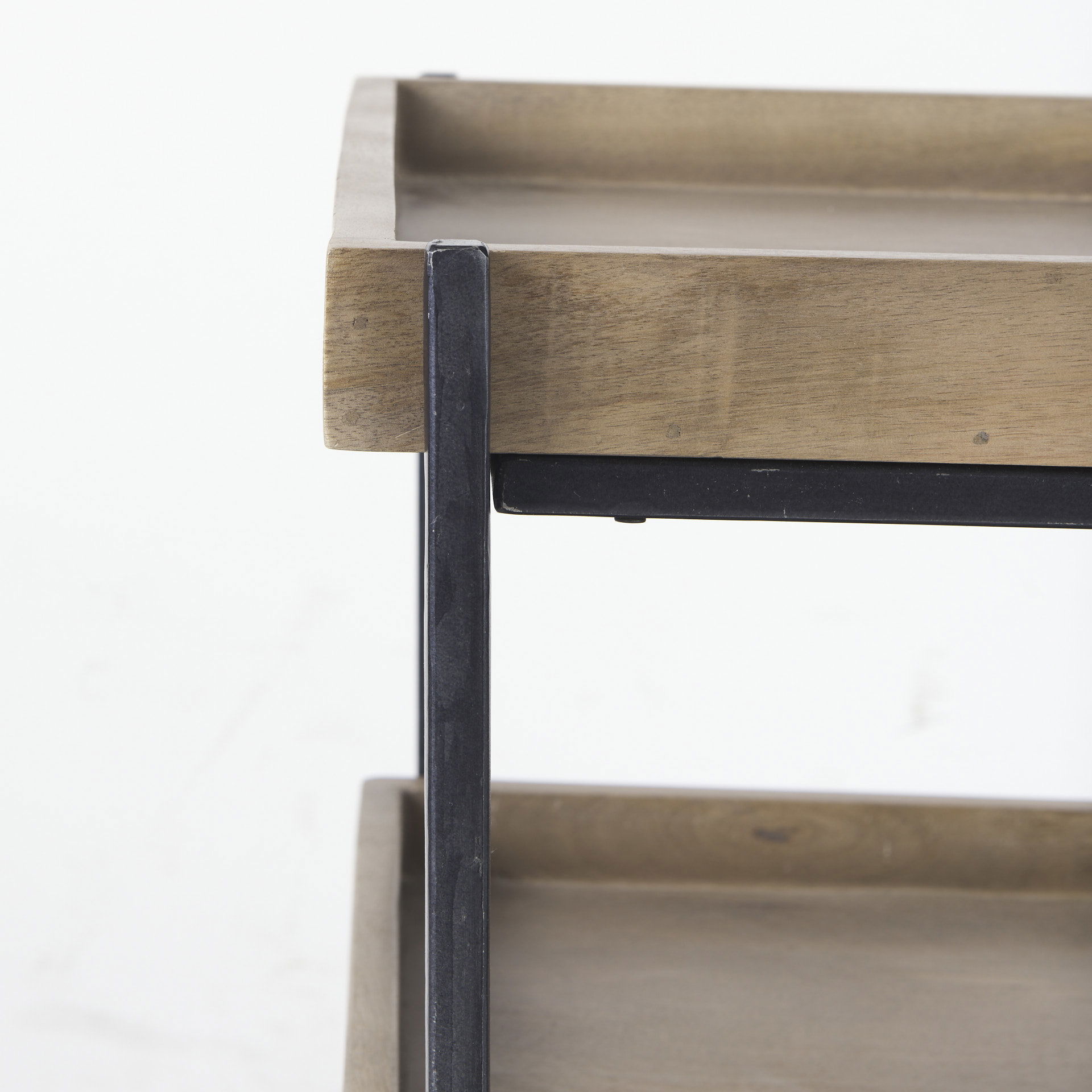Trey III 20' x 26' Square Medium Brown Wooden Three-Tiered Black Iron Frame End/Side Table large image 