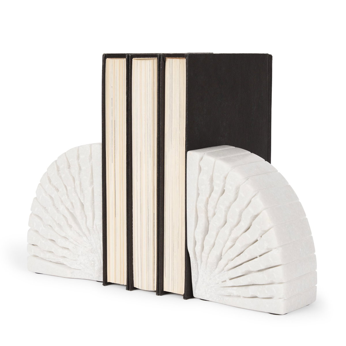 Stept White Marble Bookends with rough carving (set of 2), by Mercana, 4.5" length x 2.5" width x 5.5" height View 1