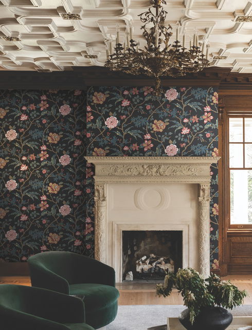 Courtyard Botanical Scarlet Wallpaper