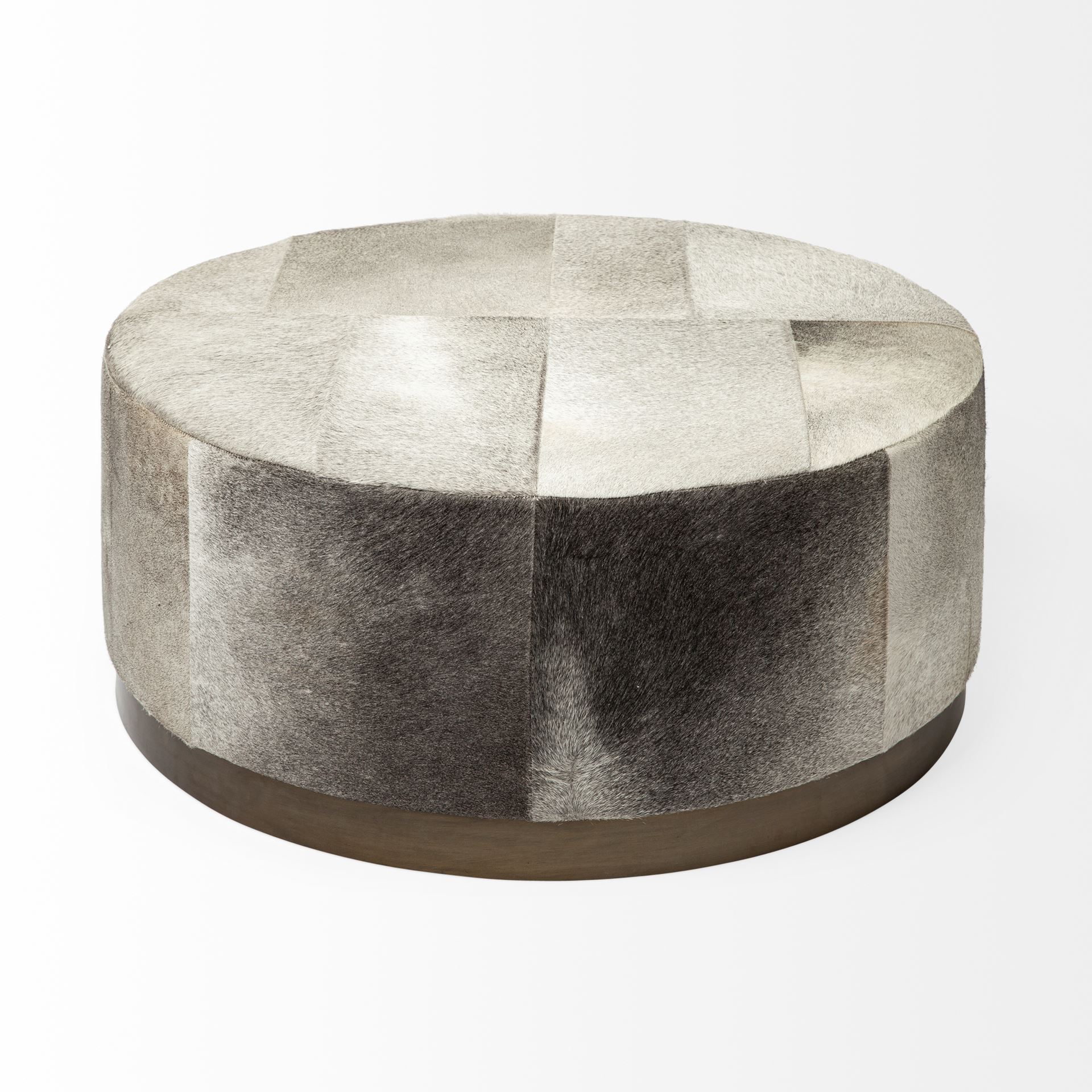 Zahavi 36' Gray Hair-On-hide with Metal Base Ottoman, by Mercana, 36" length x 36" width x 16" height View 6