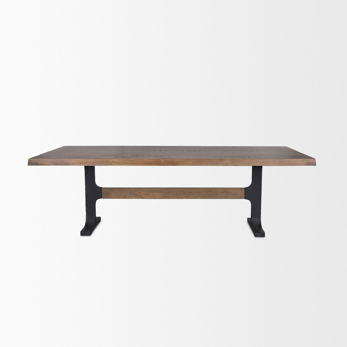 Araxi 95'L x 41'W Rectangular Trestle Dining Table | Brown Wood & Black Metal | Seats 8-10, by Mercana, 95" length x 41" width x 30" height View 4