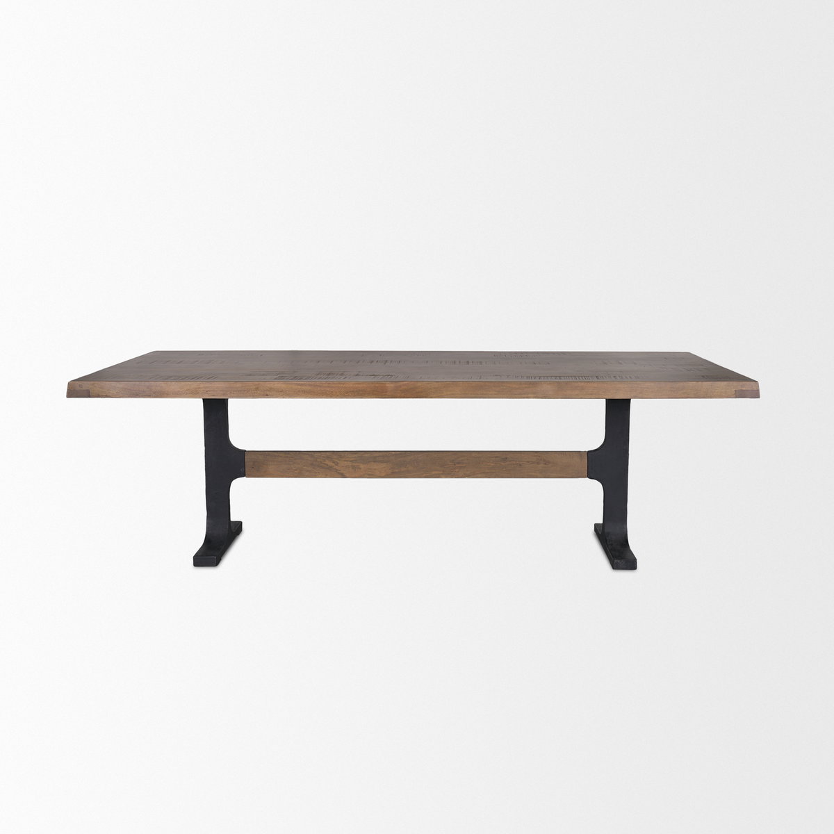 Araxi 95'L x 41'W Rectangular Trestle Dining Table | Brown Wood & Black Metal | Seats 8-10, by Mercana, 95" length x 41" width x 30" height View 4